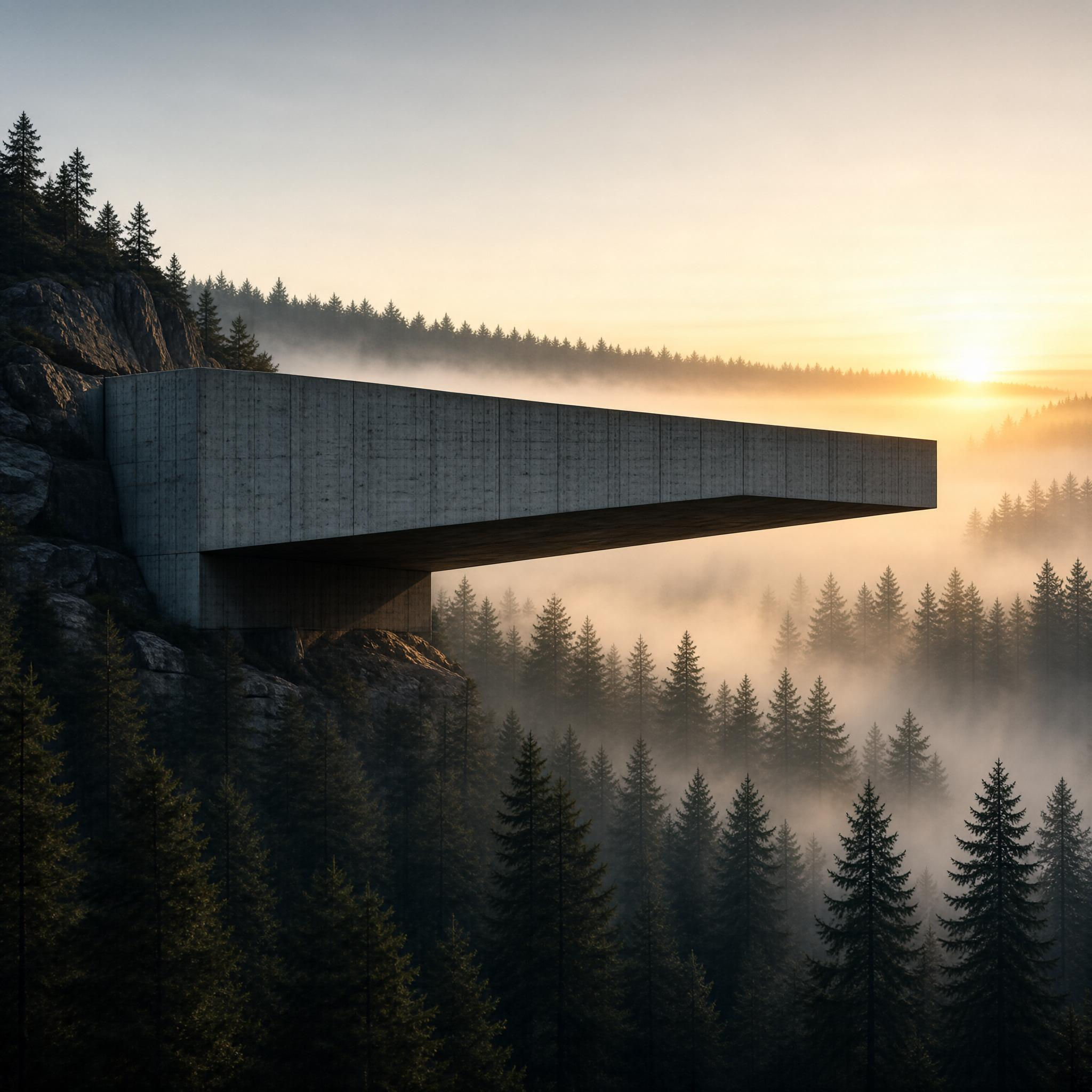 Brutalist Pavilion at Sunrise