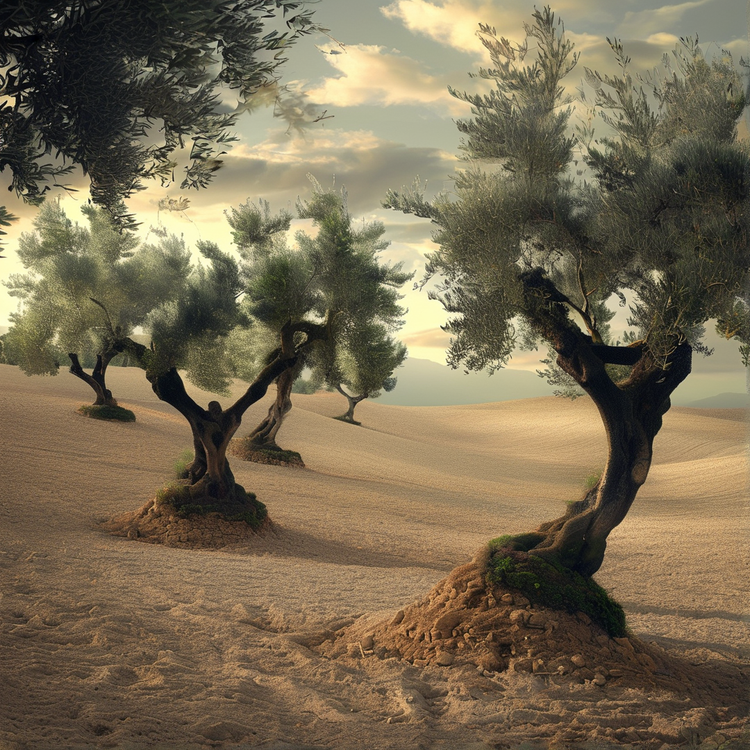 Olive trees on sand dunes
