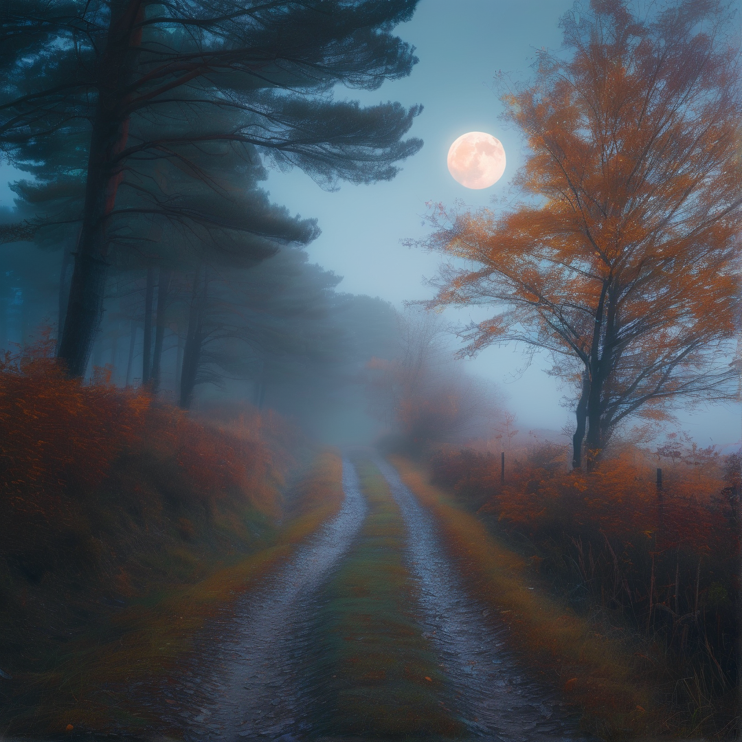 Misty Forest Moonlit Path