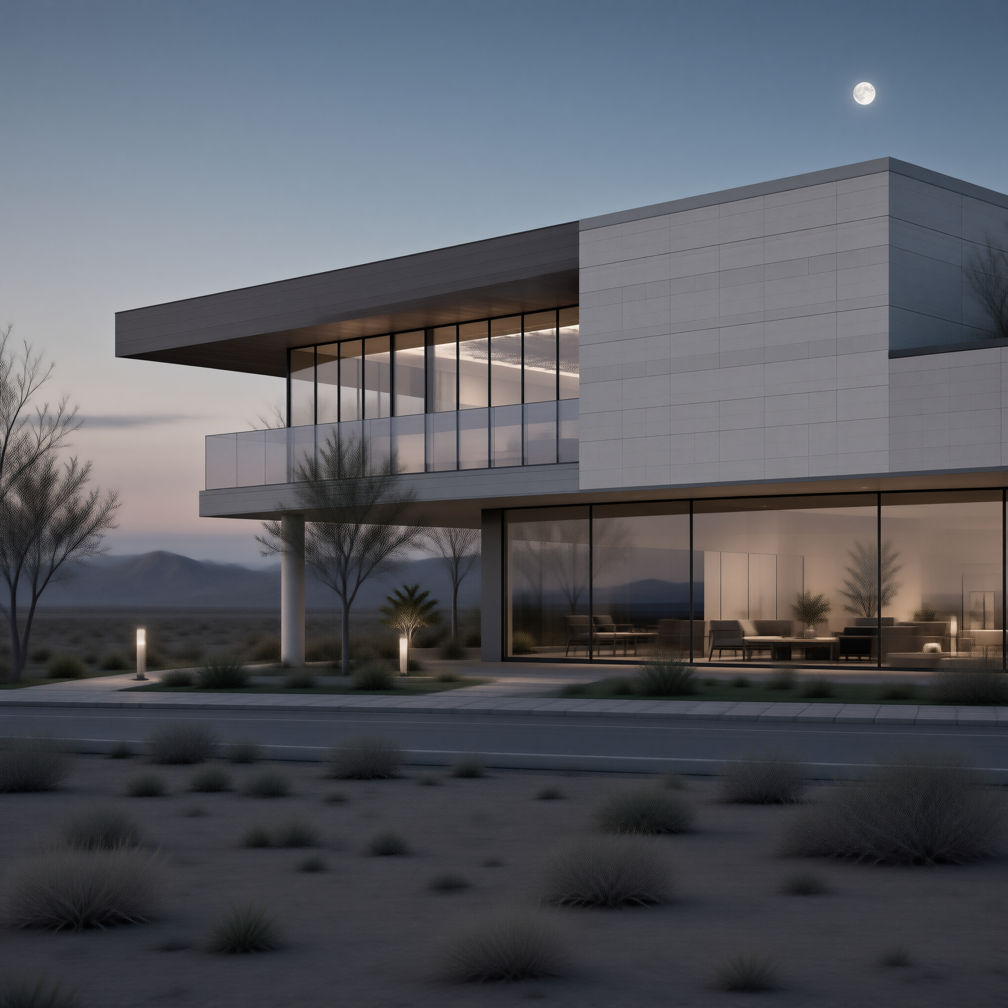 Modern Desert House at Night