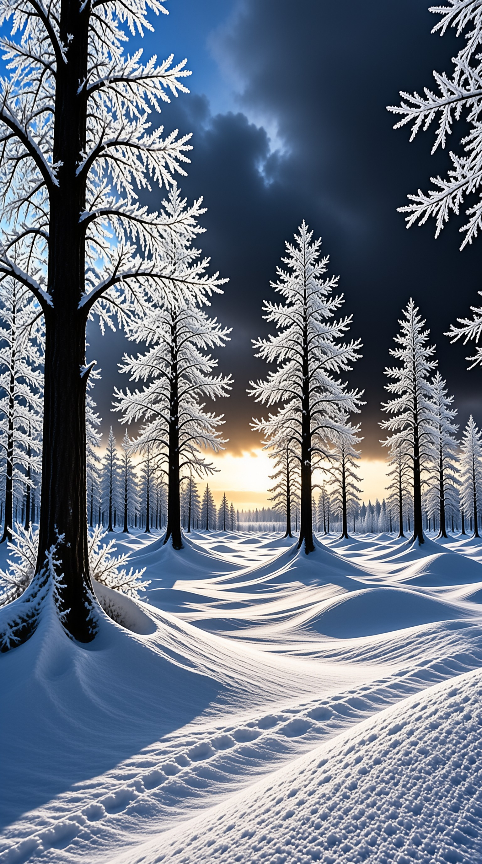 Snowy Forest at Sunset