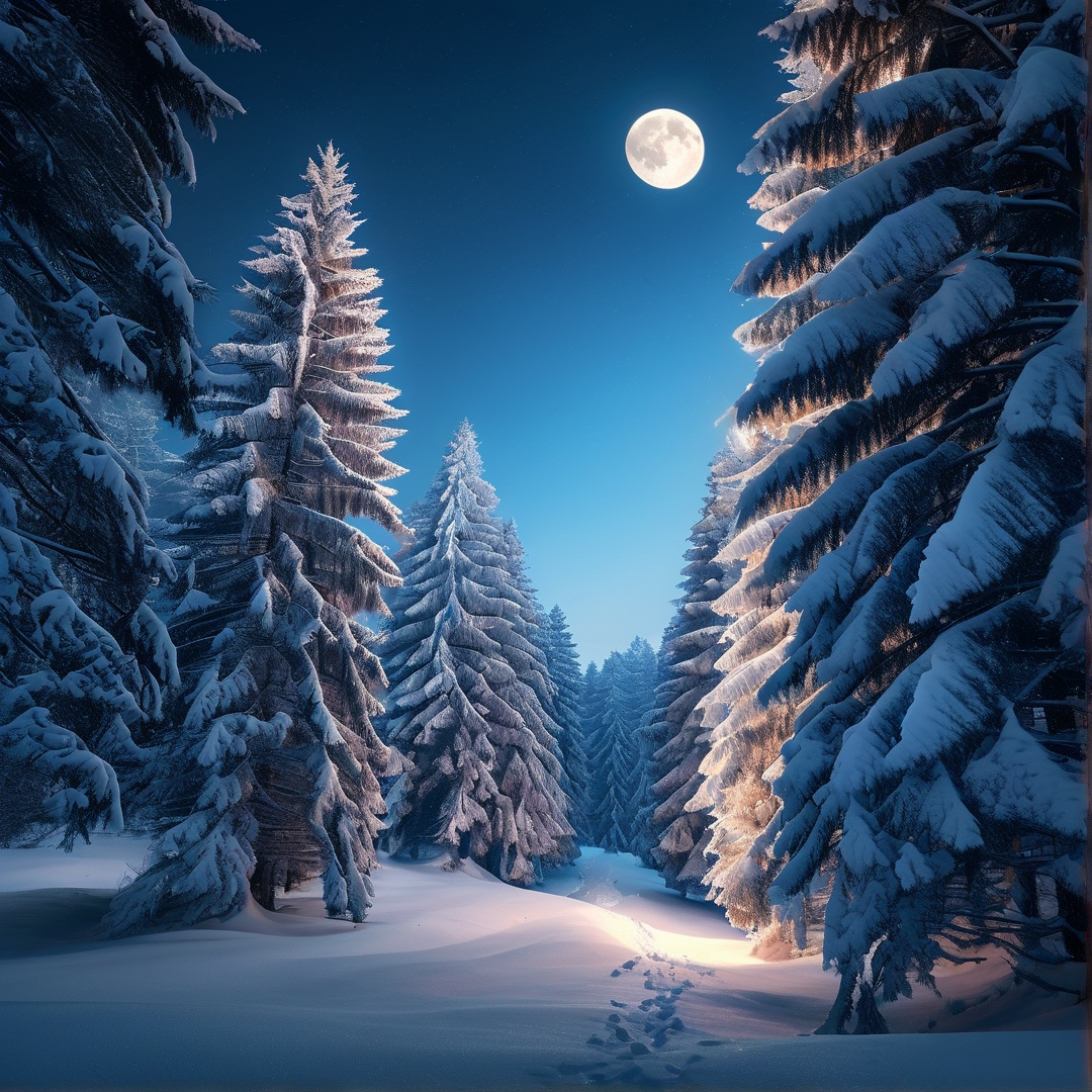 Moonlit Snowy Forest