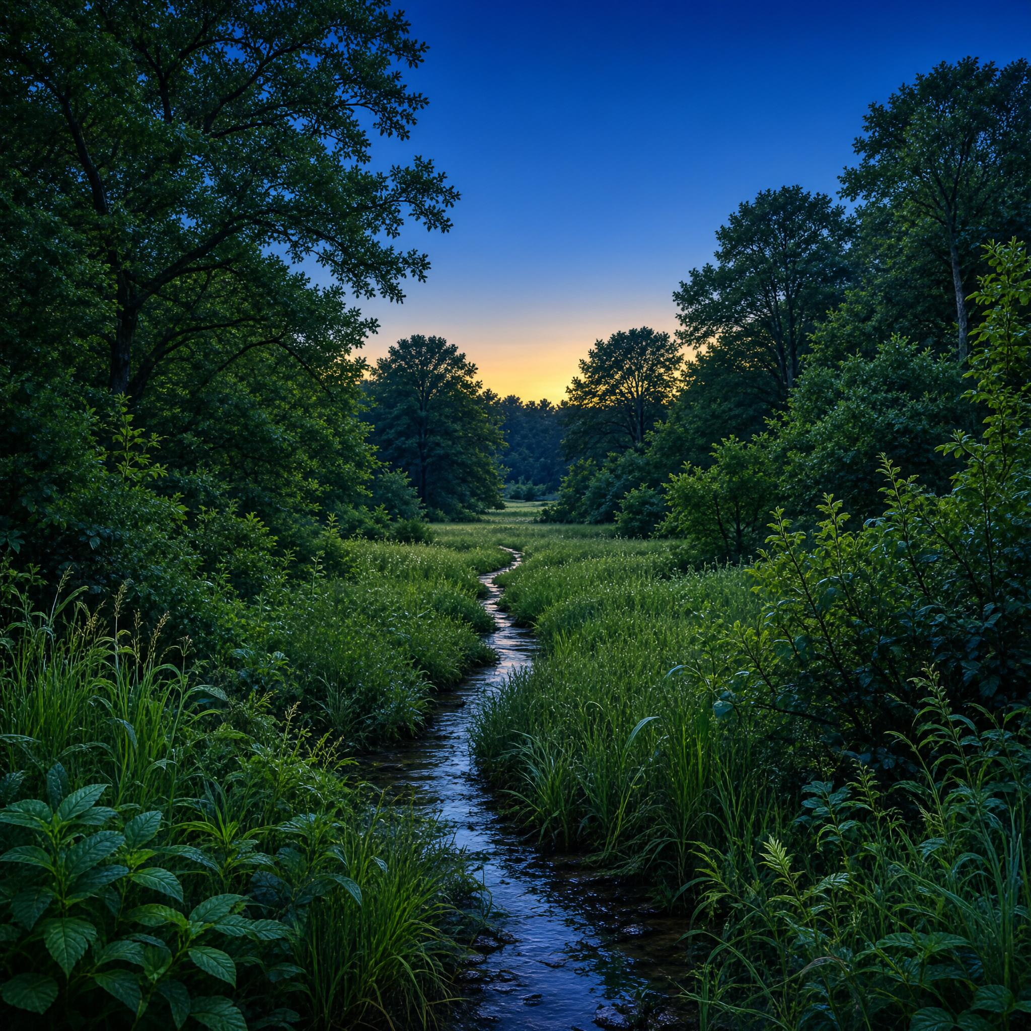 Twilight Stream in Forest