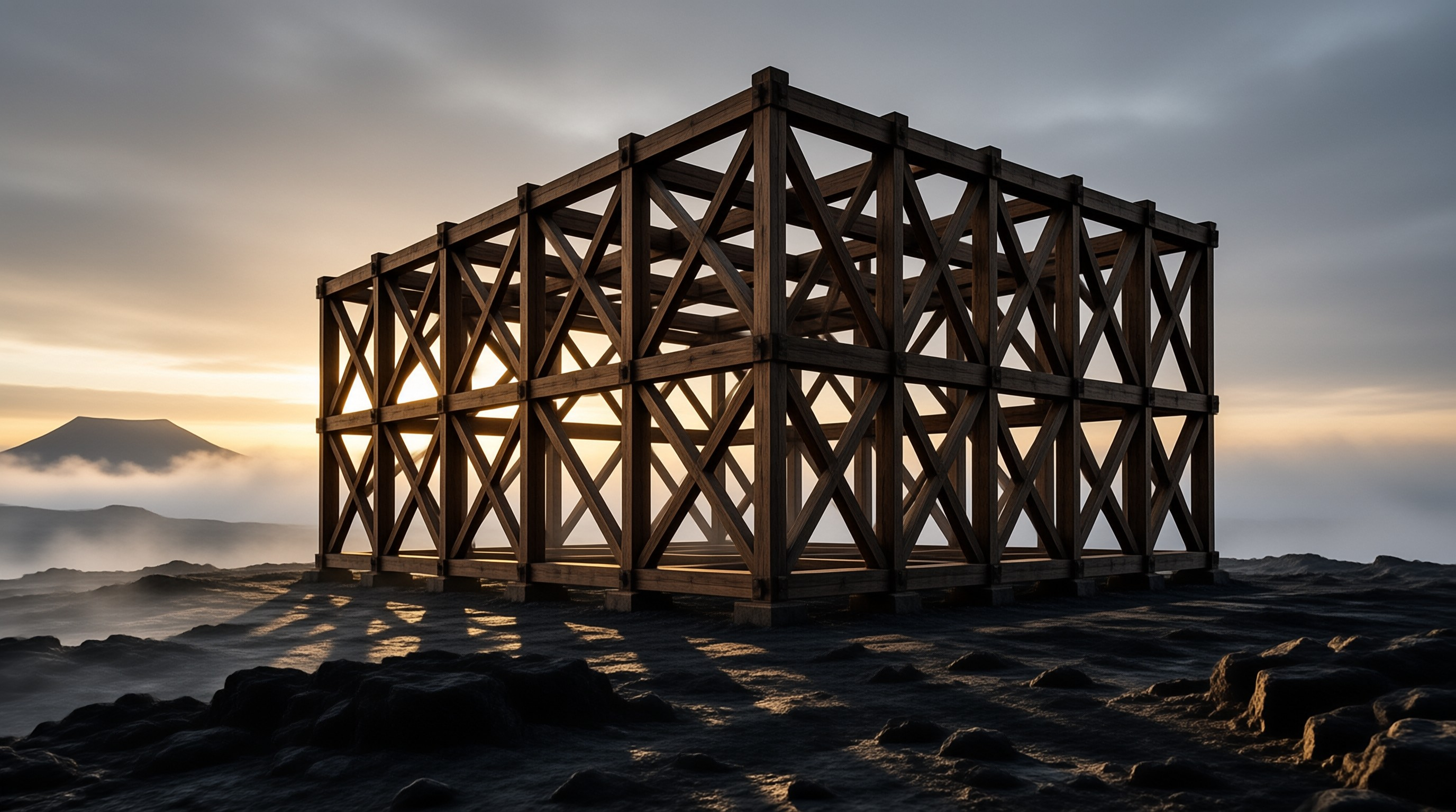 Wooden Frame on Foggy Highland