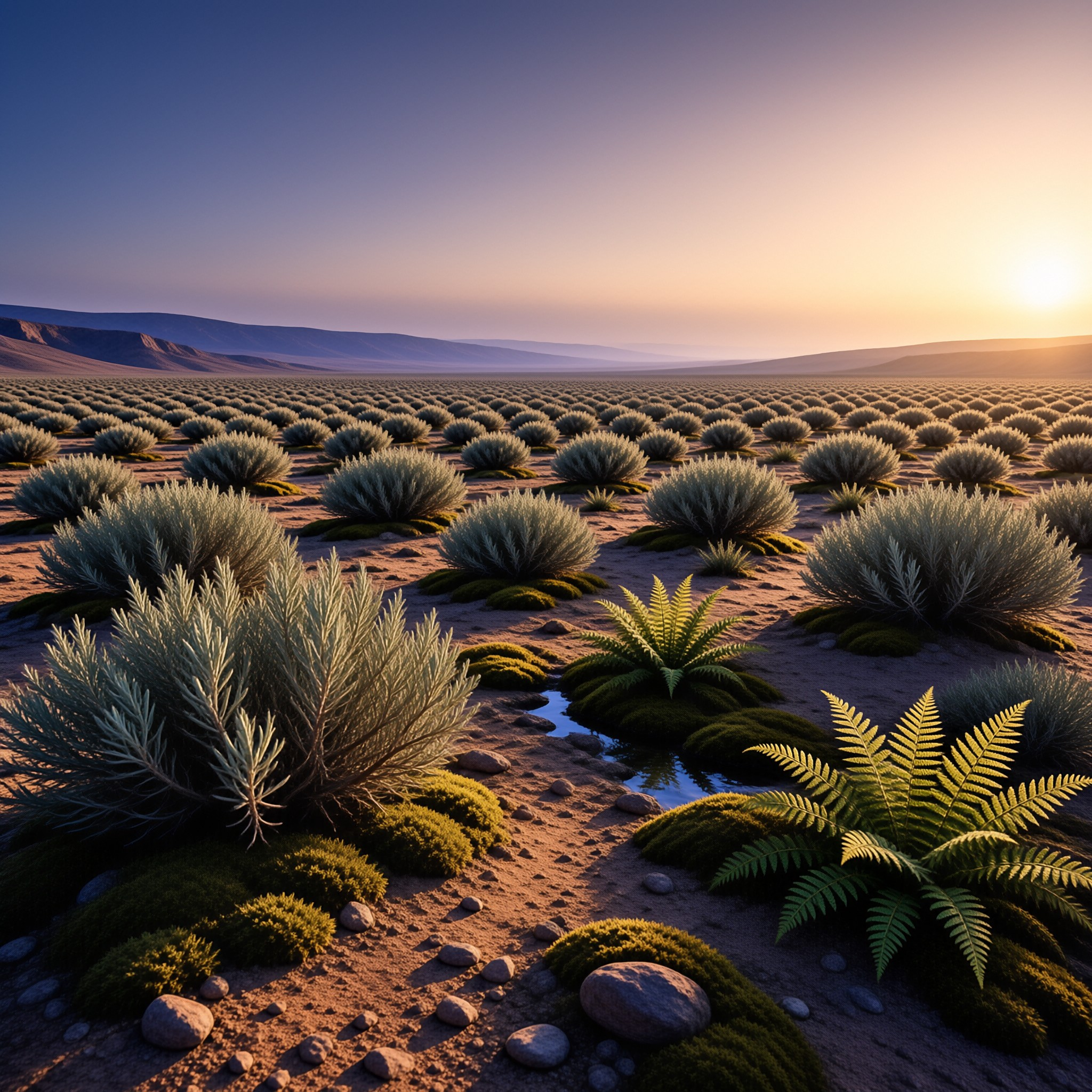 Surreal Shrub Field Sunset