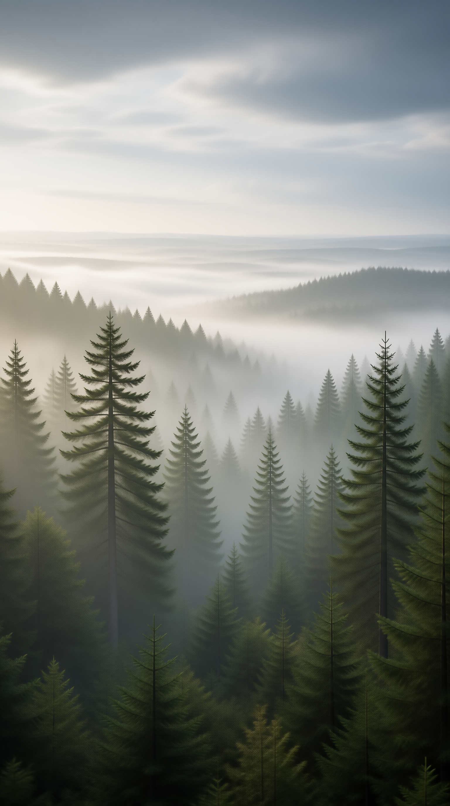 Misty Pine Forest Landscape