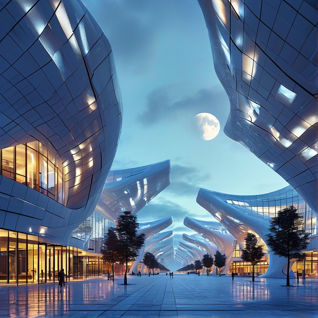 Futuristic Plaza at Dusk