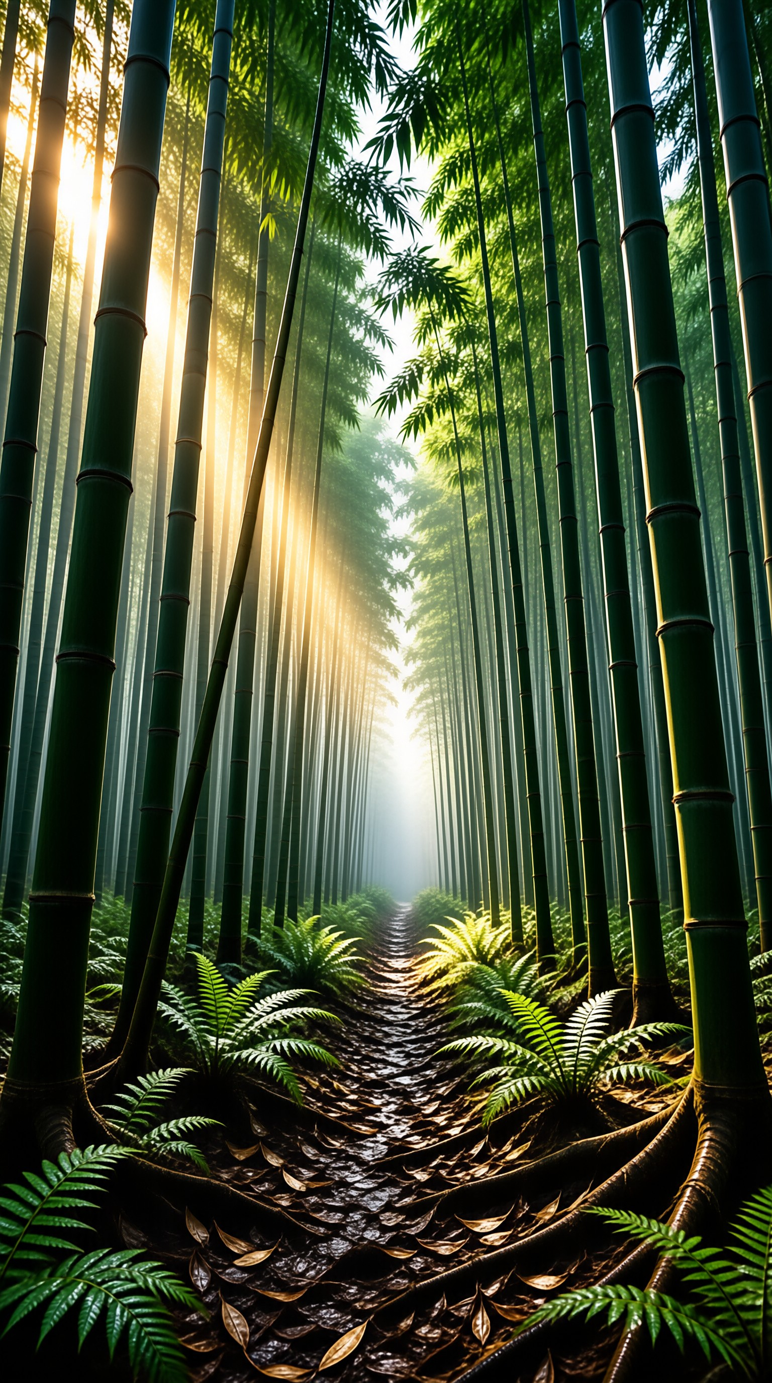 Sunlit Bamboo Forest Path