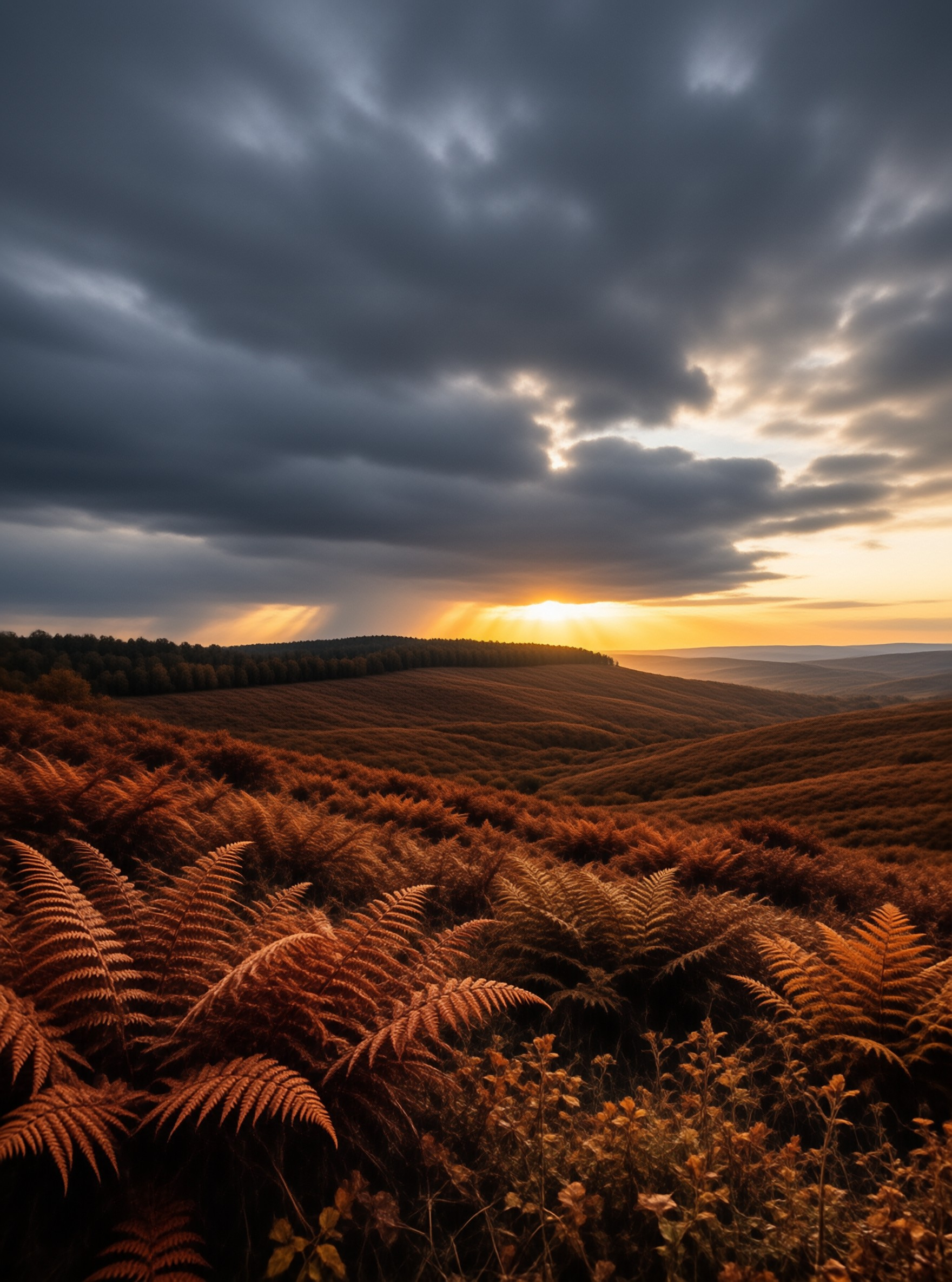 Golden Sunset Over Ferns