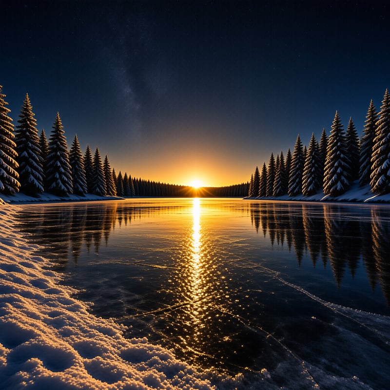 Winter Sunrise on Frozen Lake