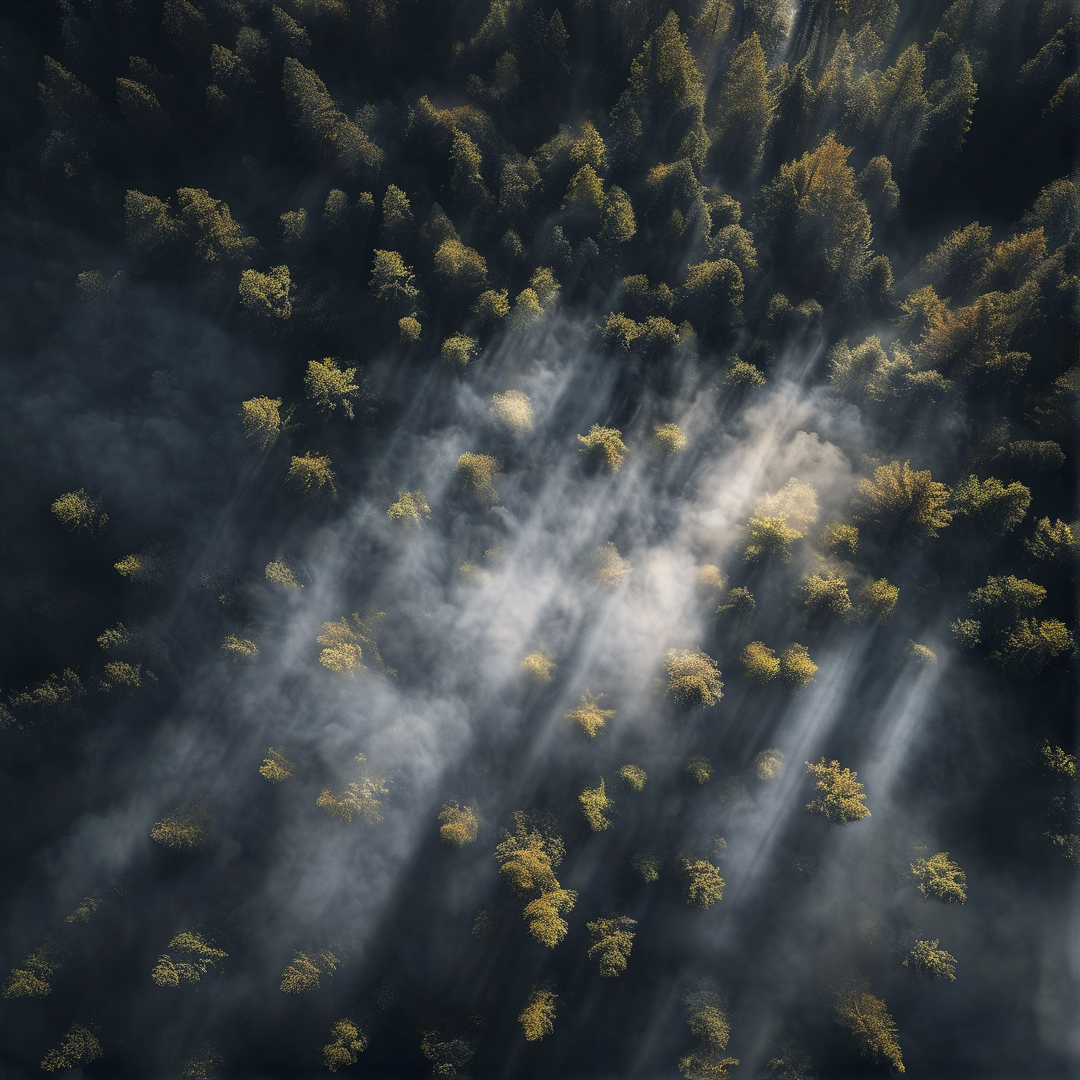 Sunlight in Misty Forest