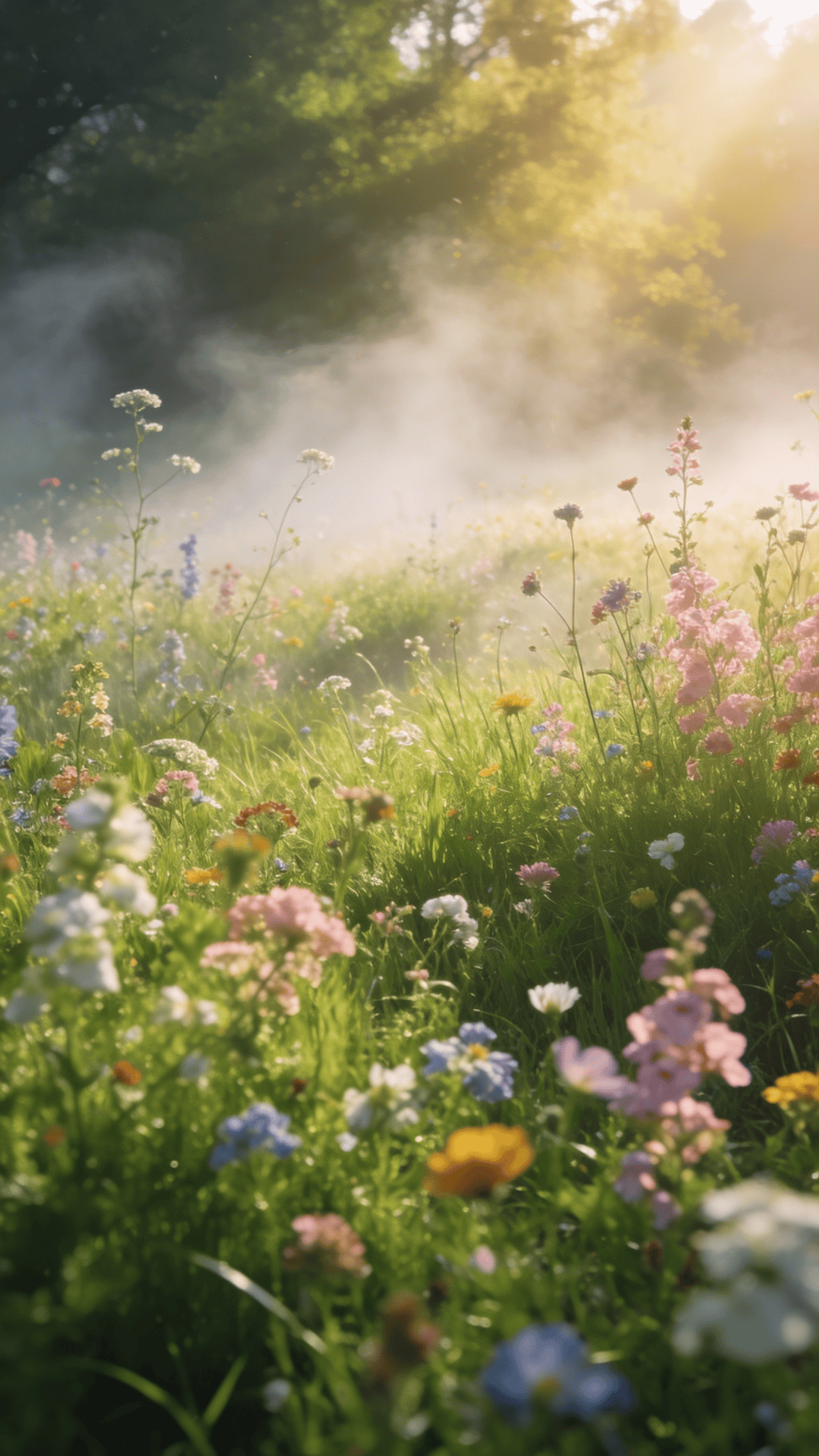 Wildflower Meadow in Morning Mist