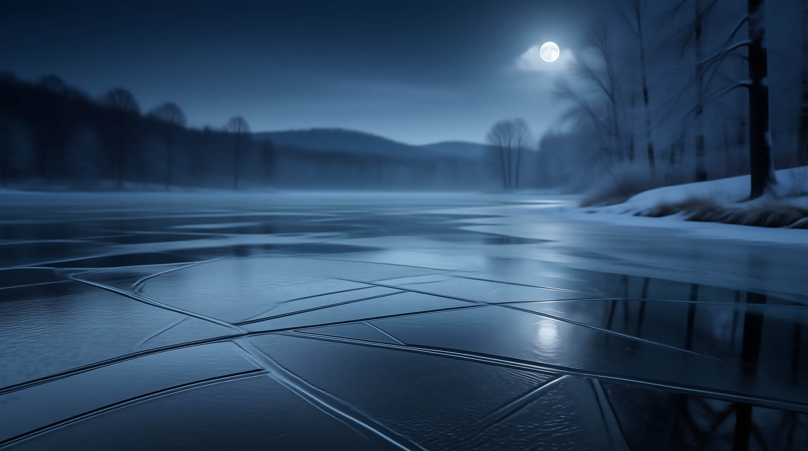 Moonlit Frozen Lake