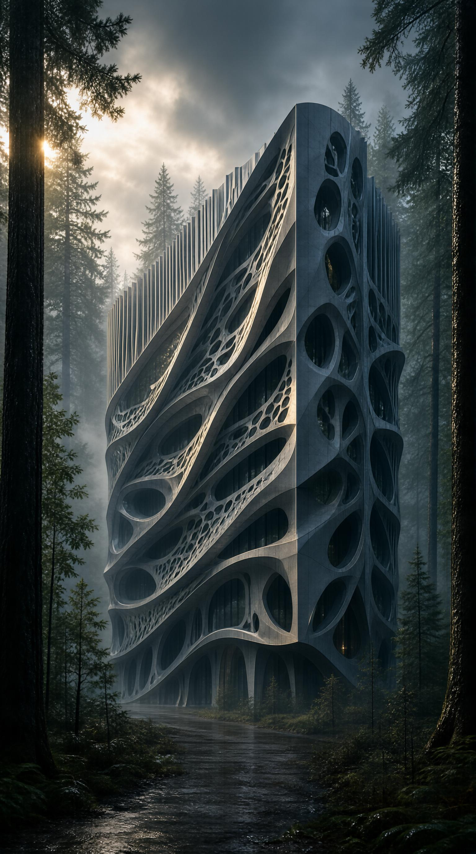 Futuristic Building in Forest