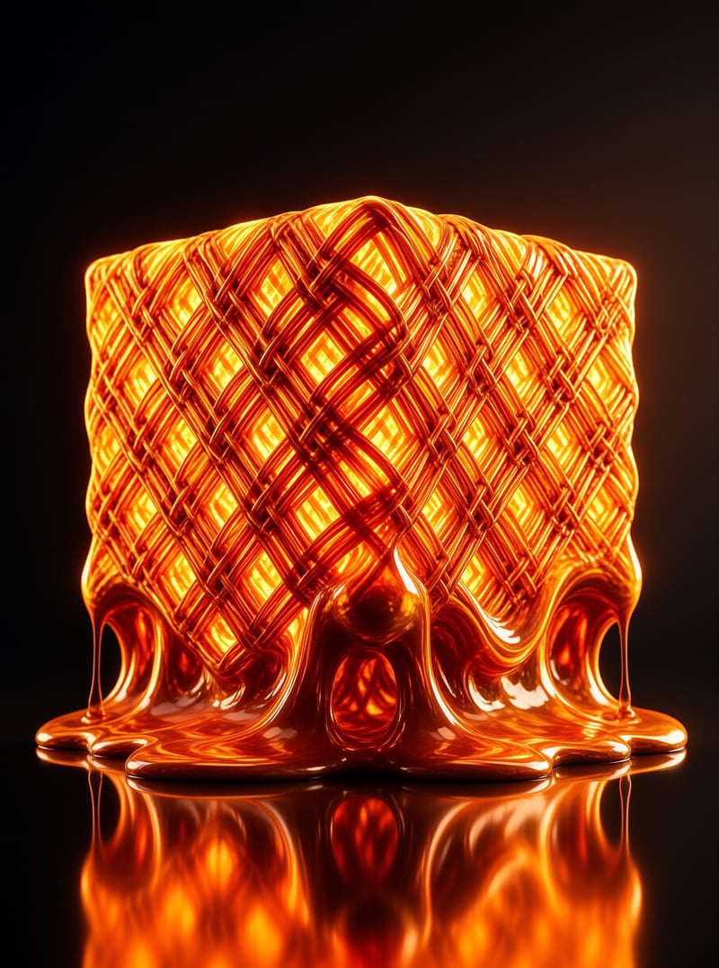 Amber Weave Cube — Molten Lattice Study