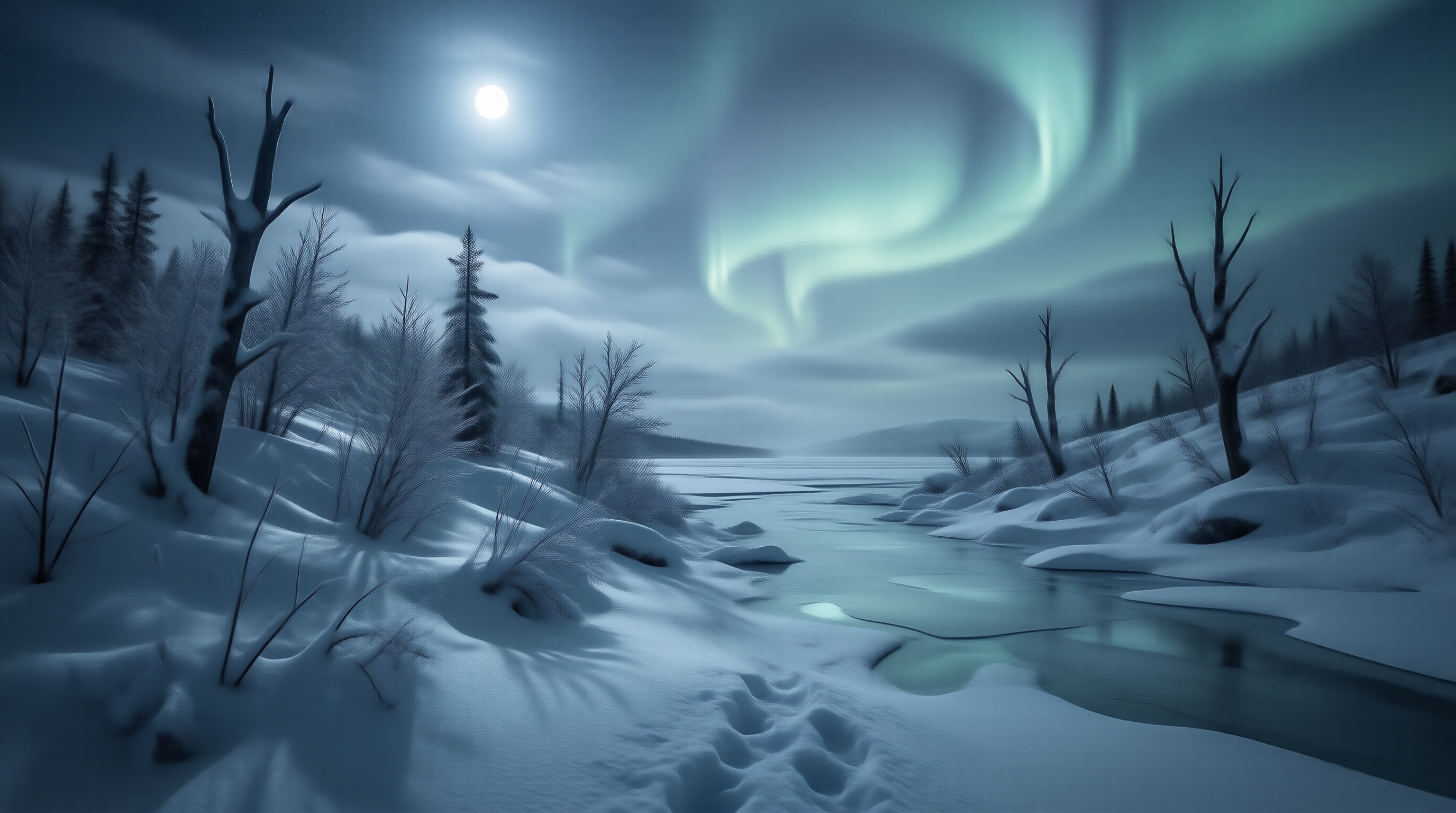 Snowy Night with Aurora