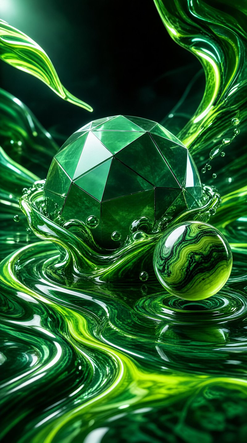Emerald Geometric Sphere in Liquid Green