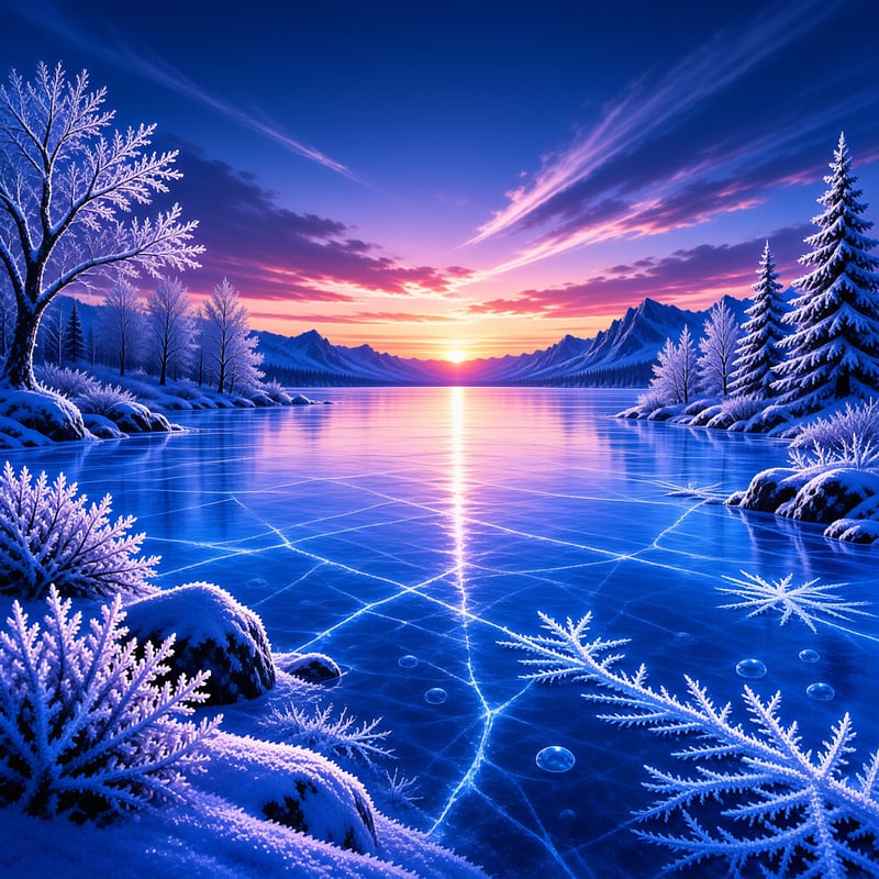 Frozen Lake Winter Sunset