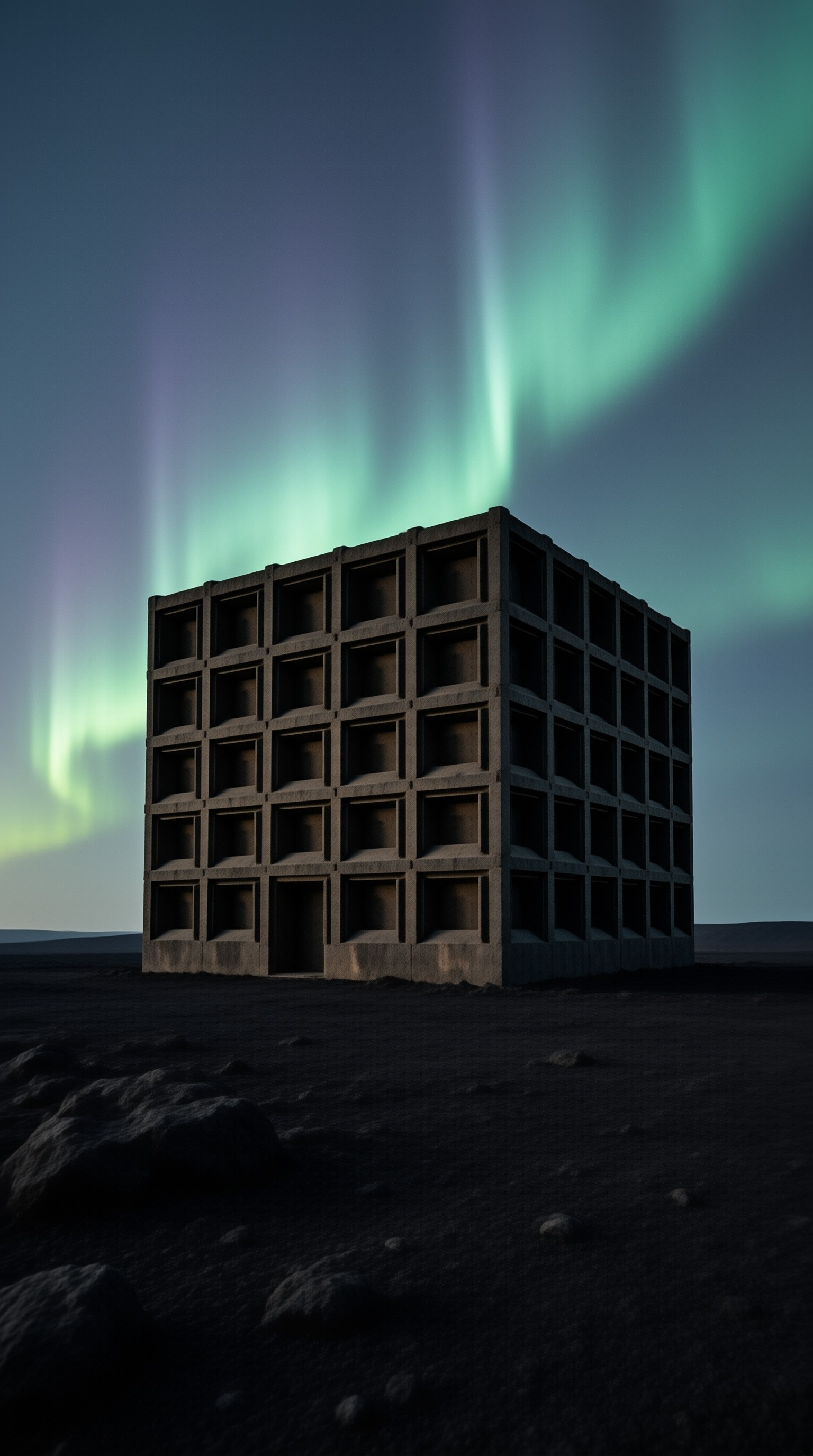 Concrete Grid Under Aurora