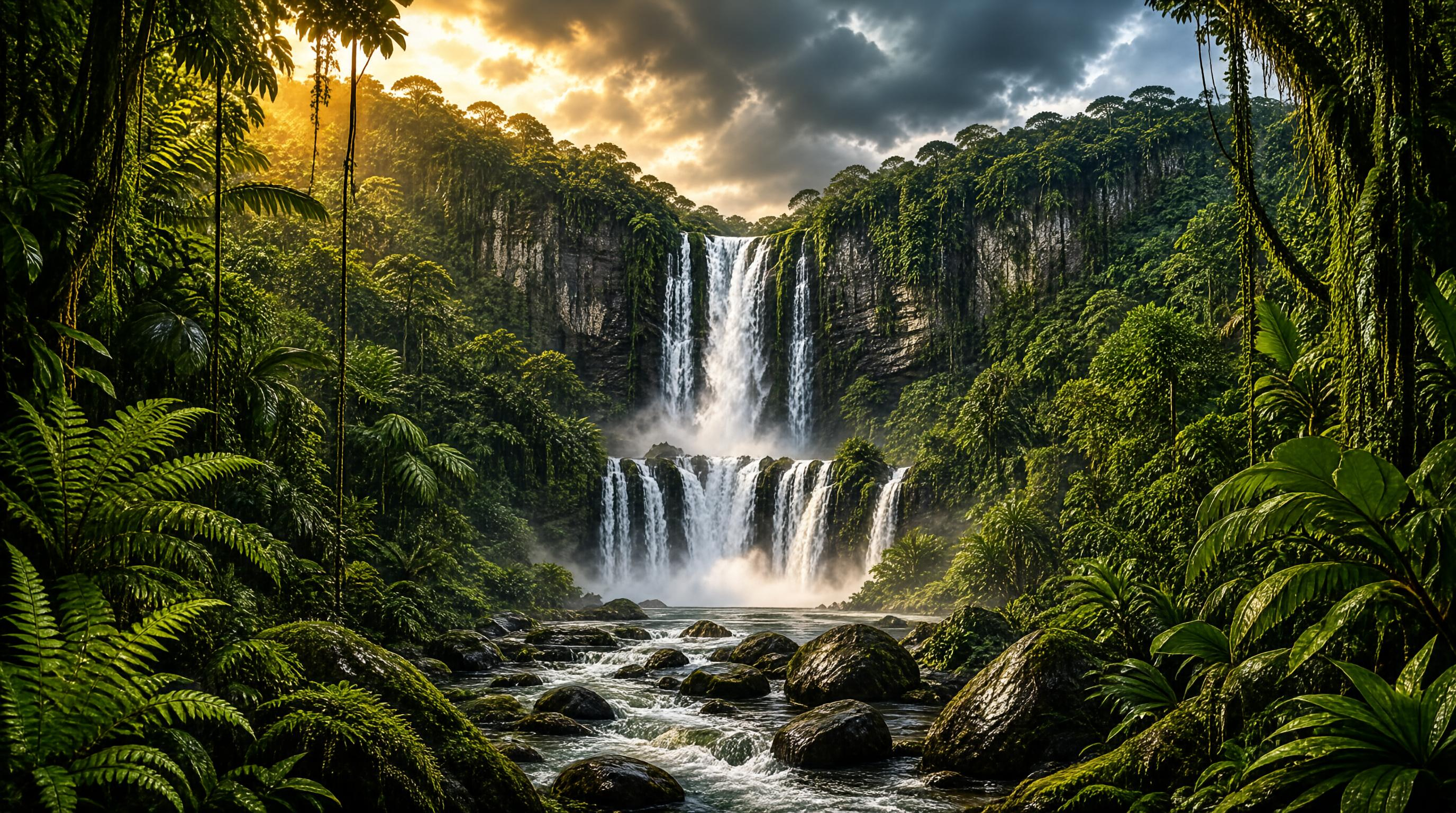Tropical Waterfall in Rainforest