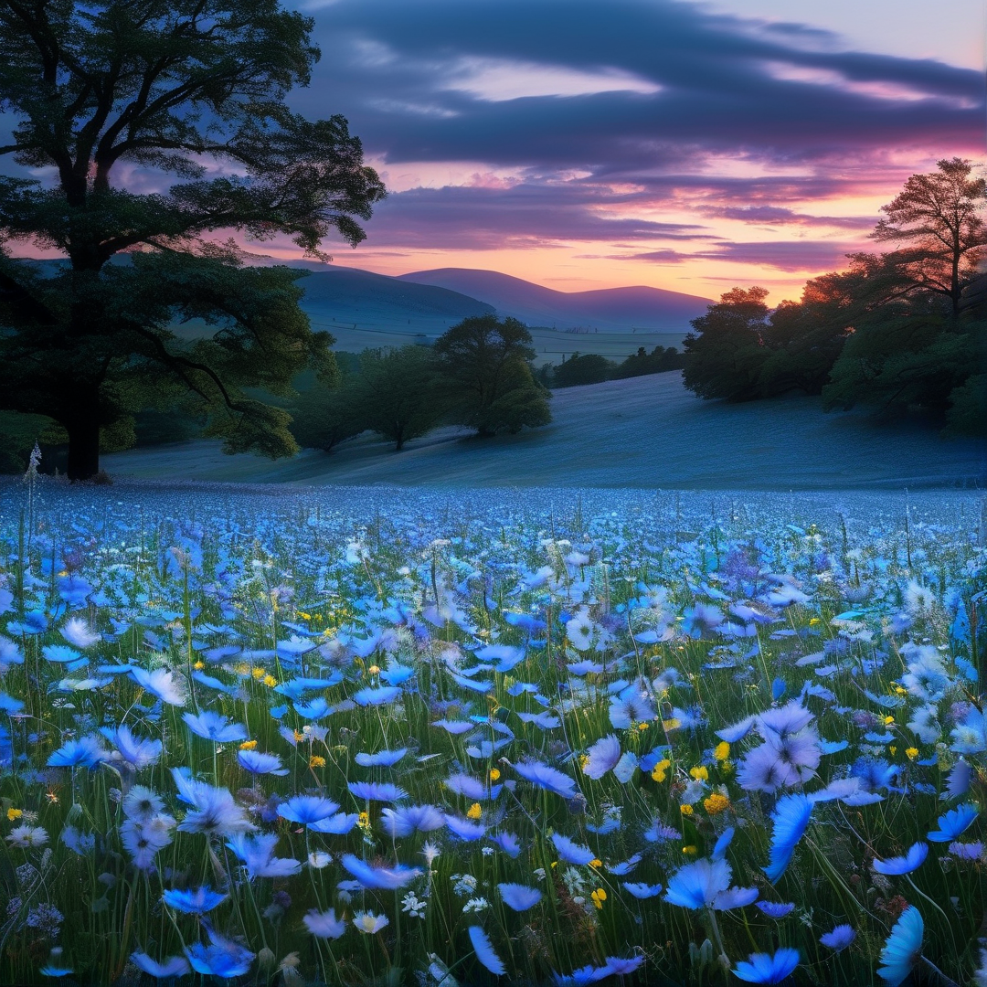 Twilight Cornflower Field
