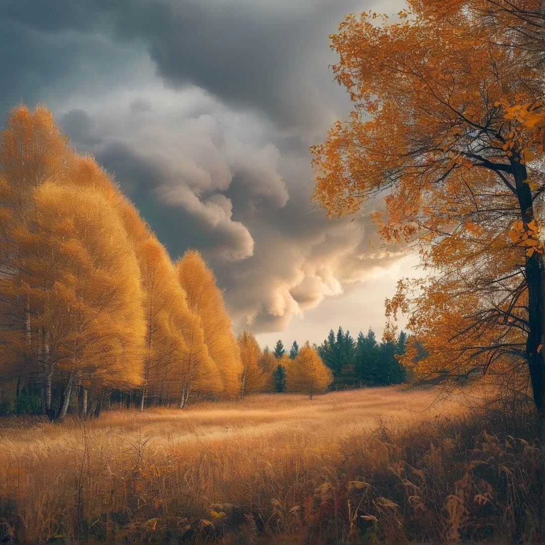 Autumn Field with Golden Trees