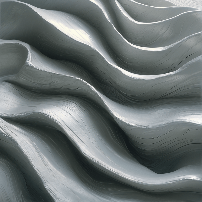An abstract monochrome surface of smooth grey waves curving and folding with subtle glossy highlights across the frame