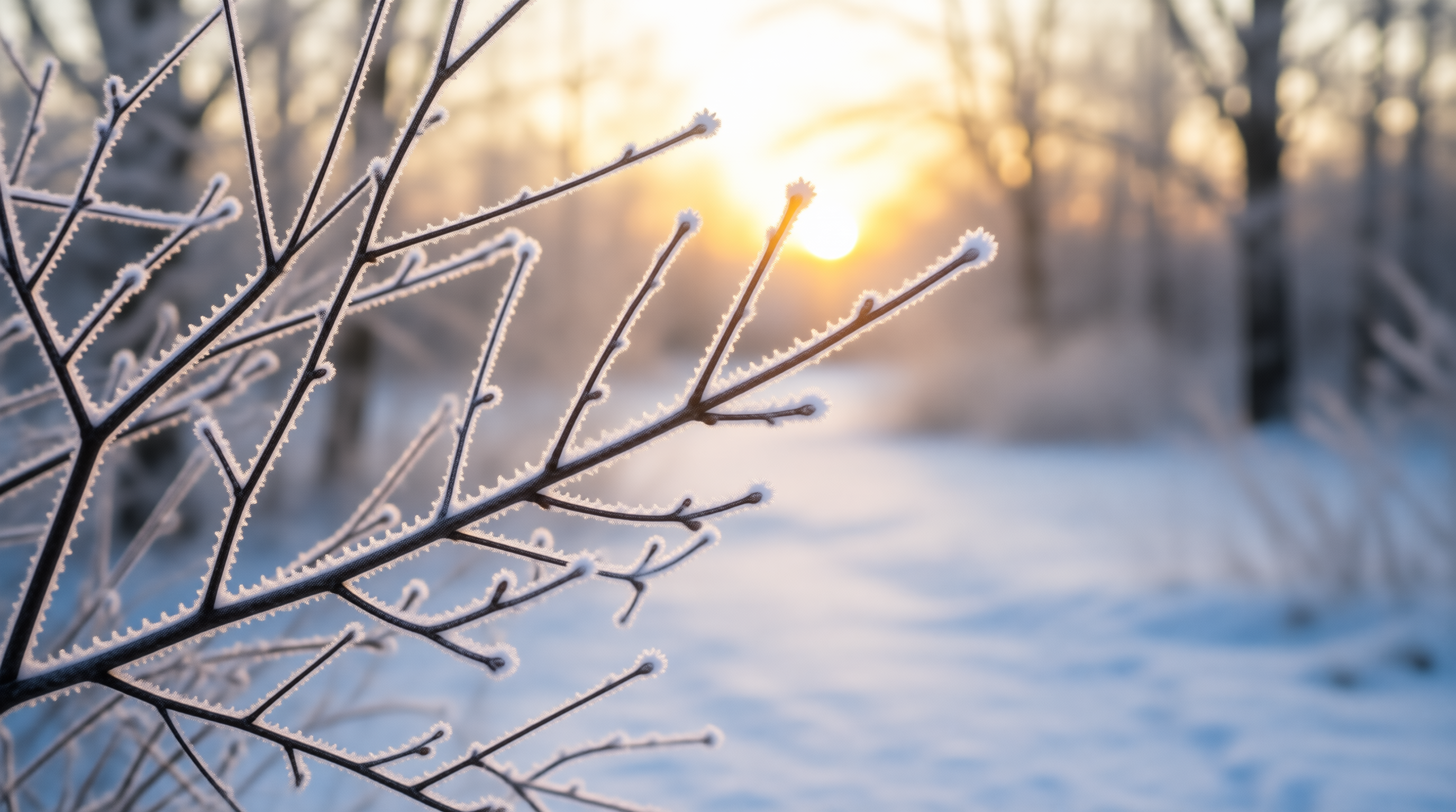 Frosted Twigs at Winter Sunset