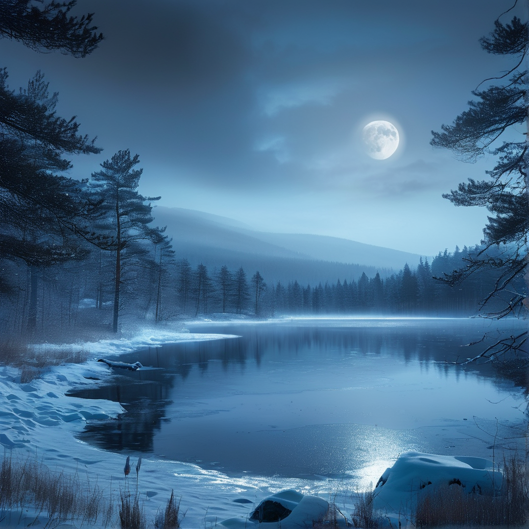 Moonlit Winter Lake
