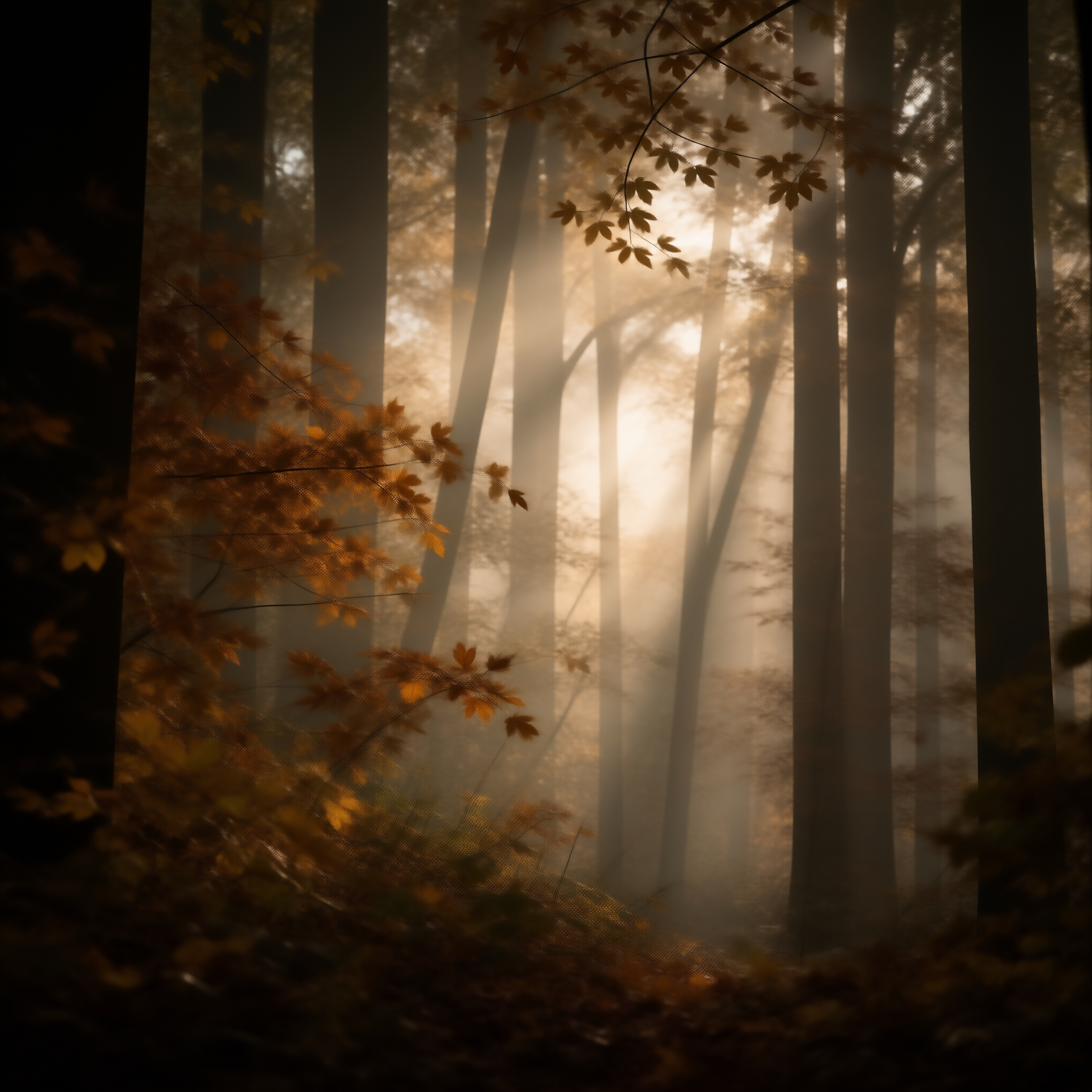 Sunlight in Misty Forest