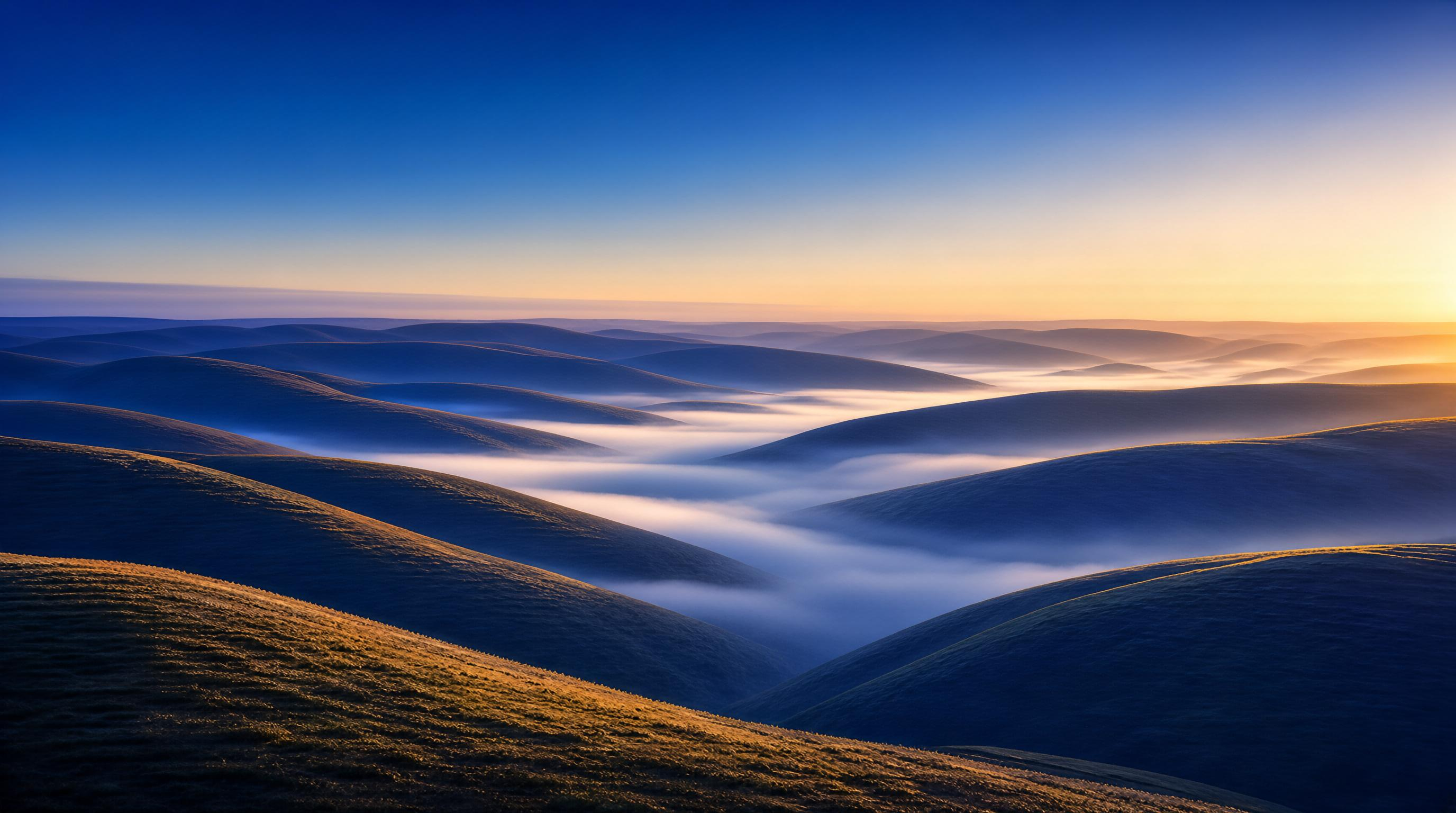 Dawn Over Rolling Misty Hills