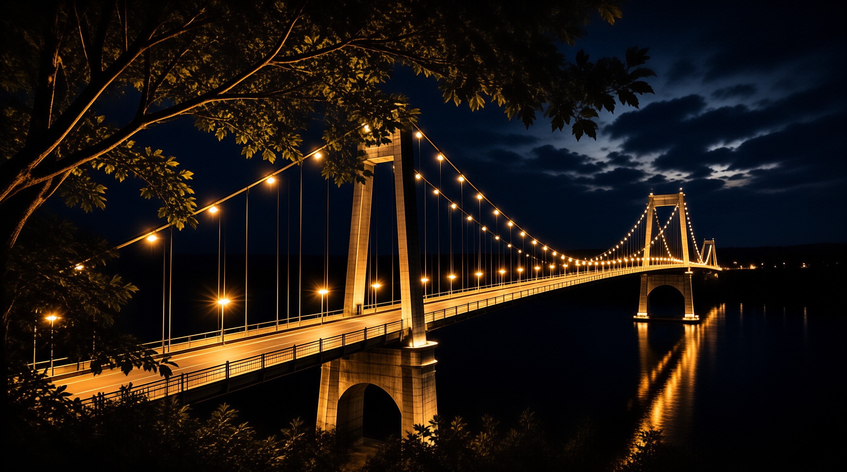 Illuminated Bridge at Night