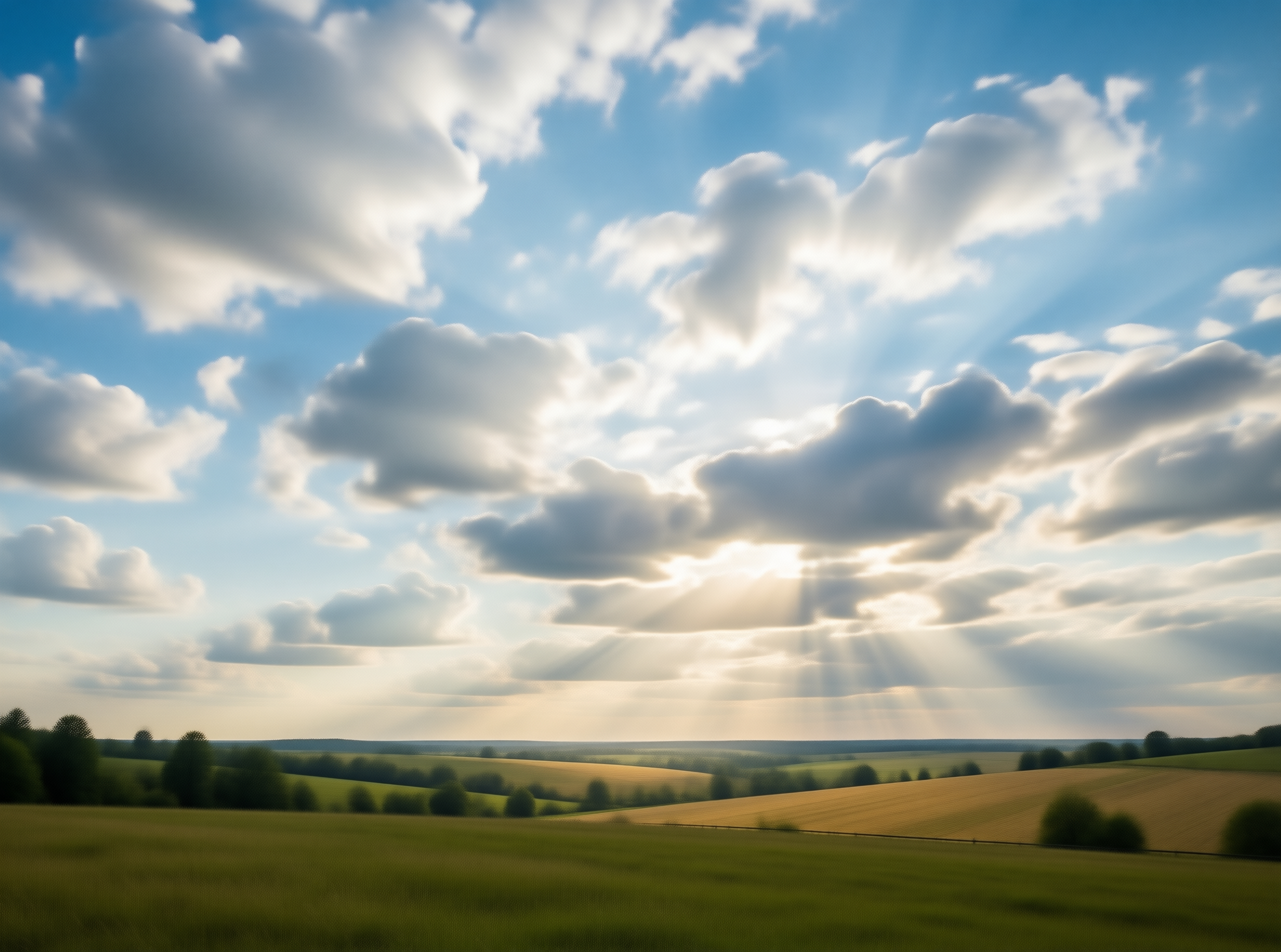Sunbeams Over Rolling Fields