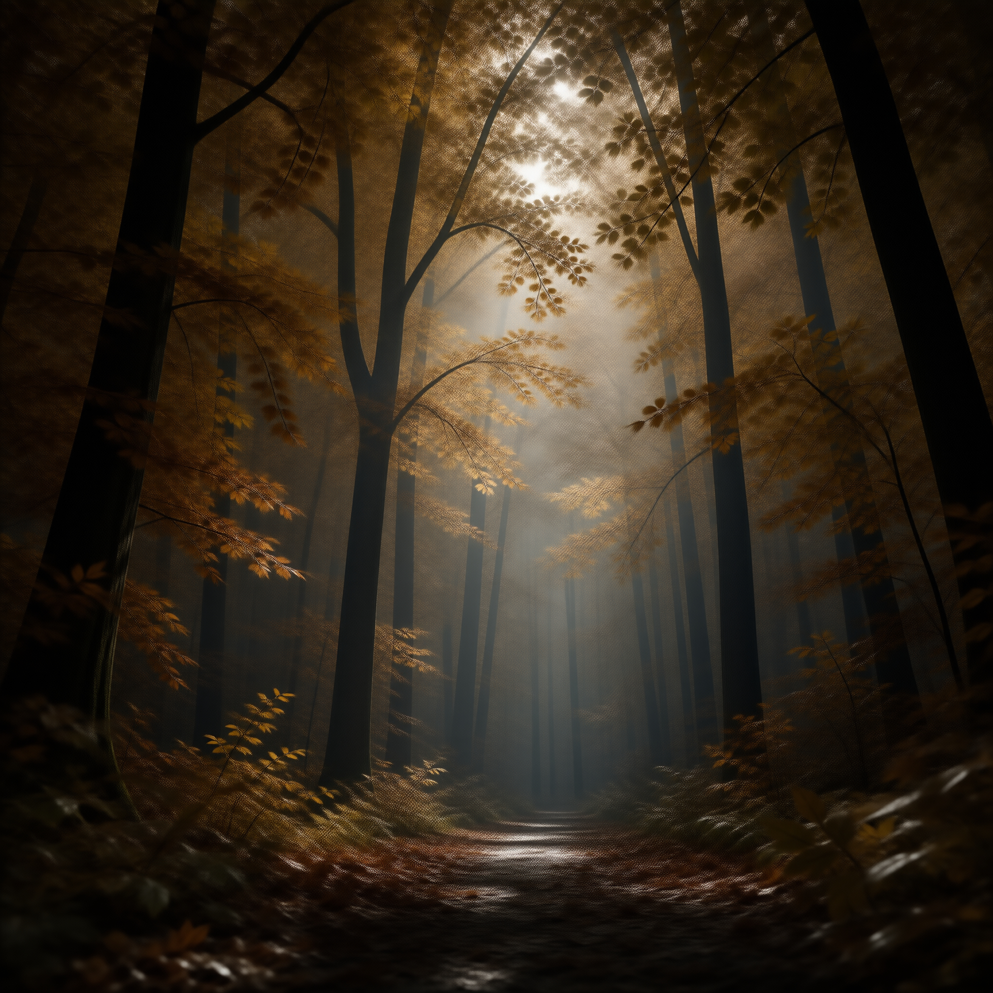Sunlit Misty Forest