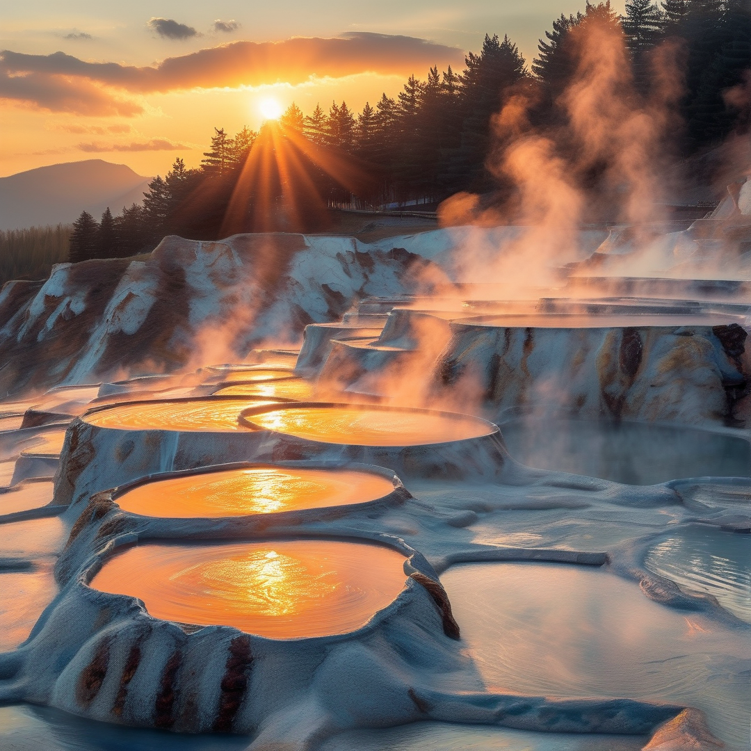 Geothermal Terraces at Sunset