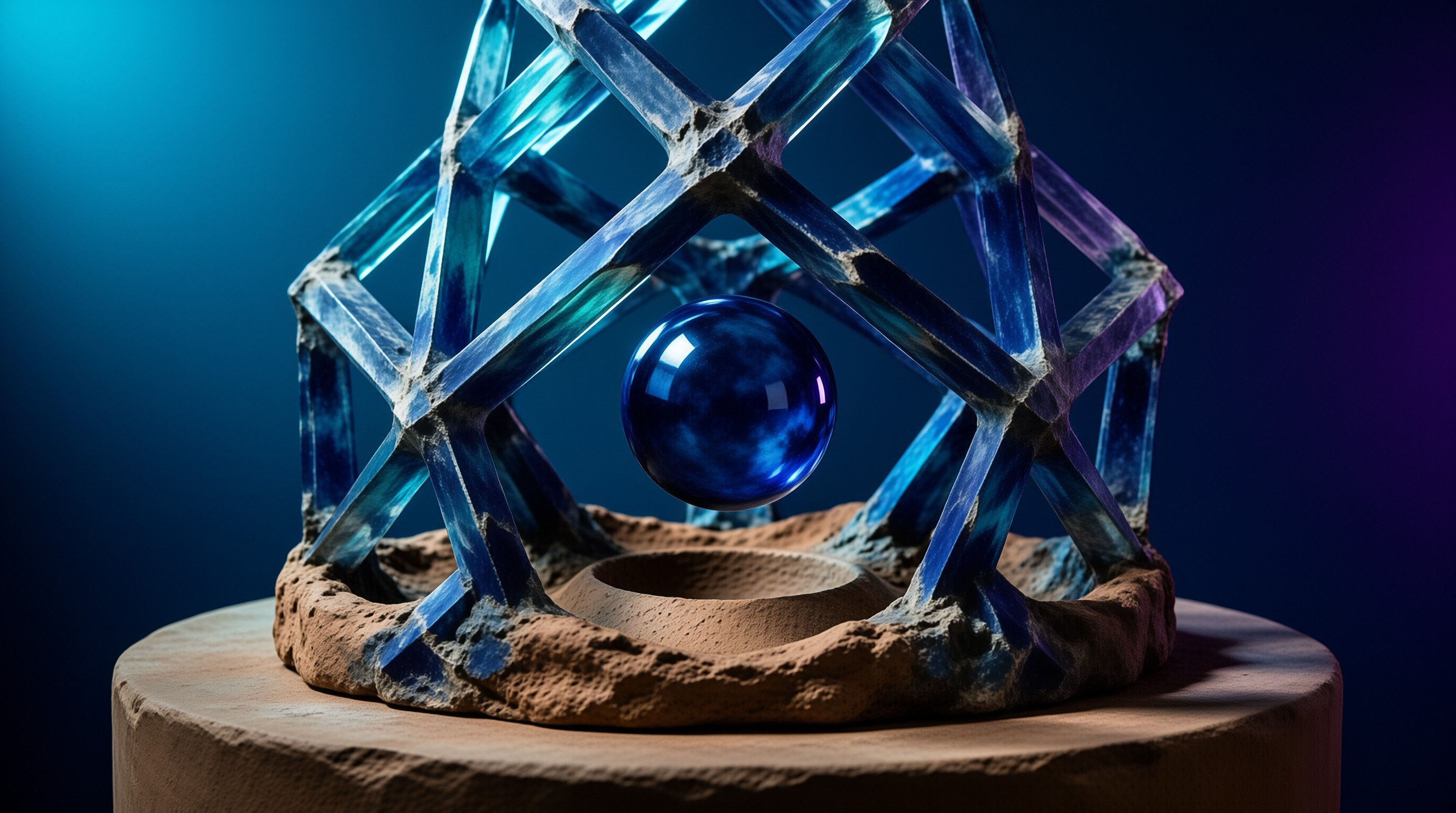 Blue Sphere in Crystal Cage