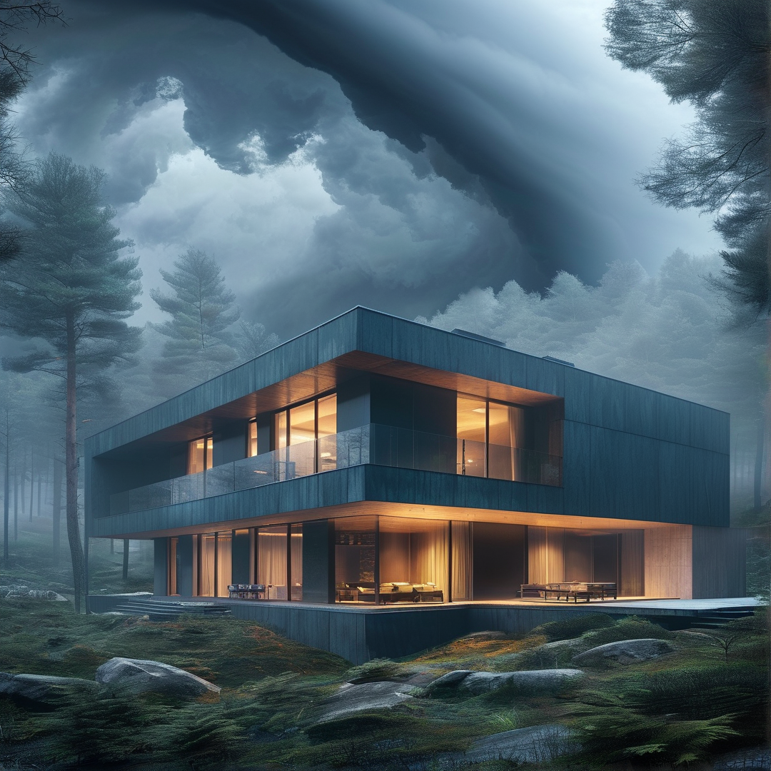 Modern House in Misty Forest