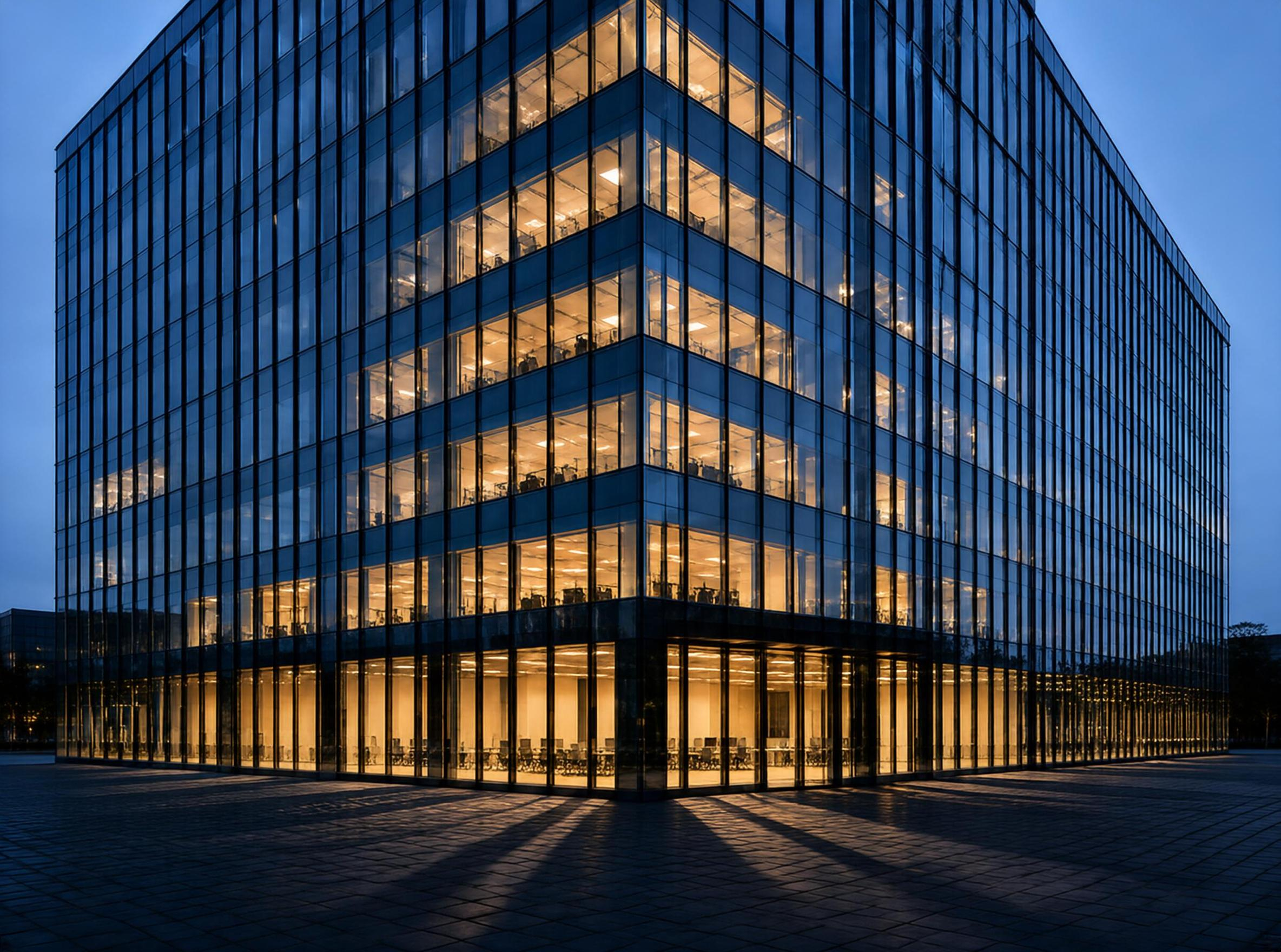 Modern Glass Office Building at Night