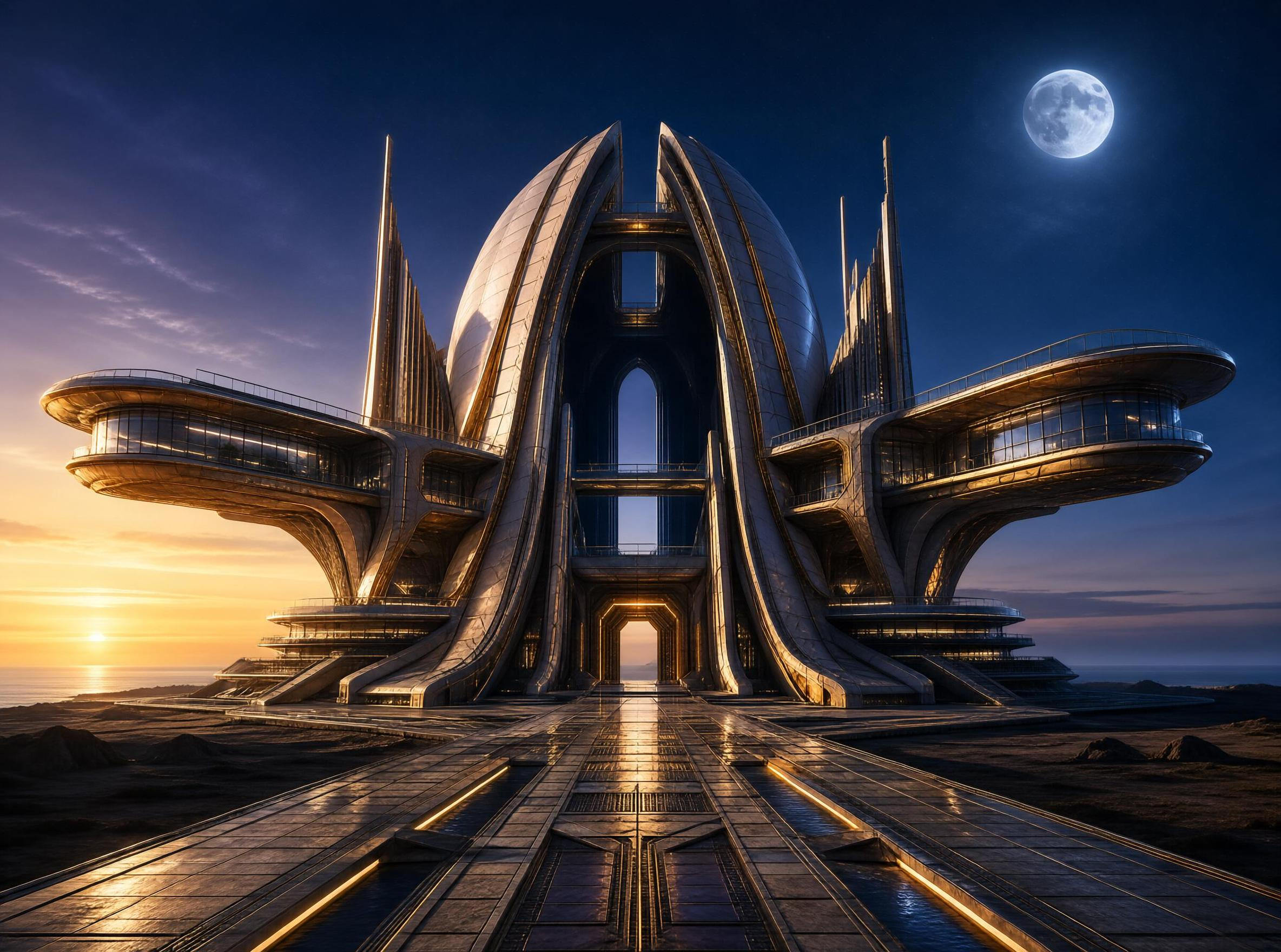 Futuristic Alien Structure at Dusk