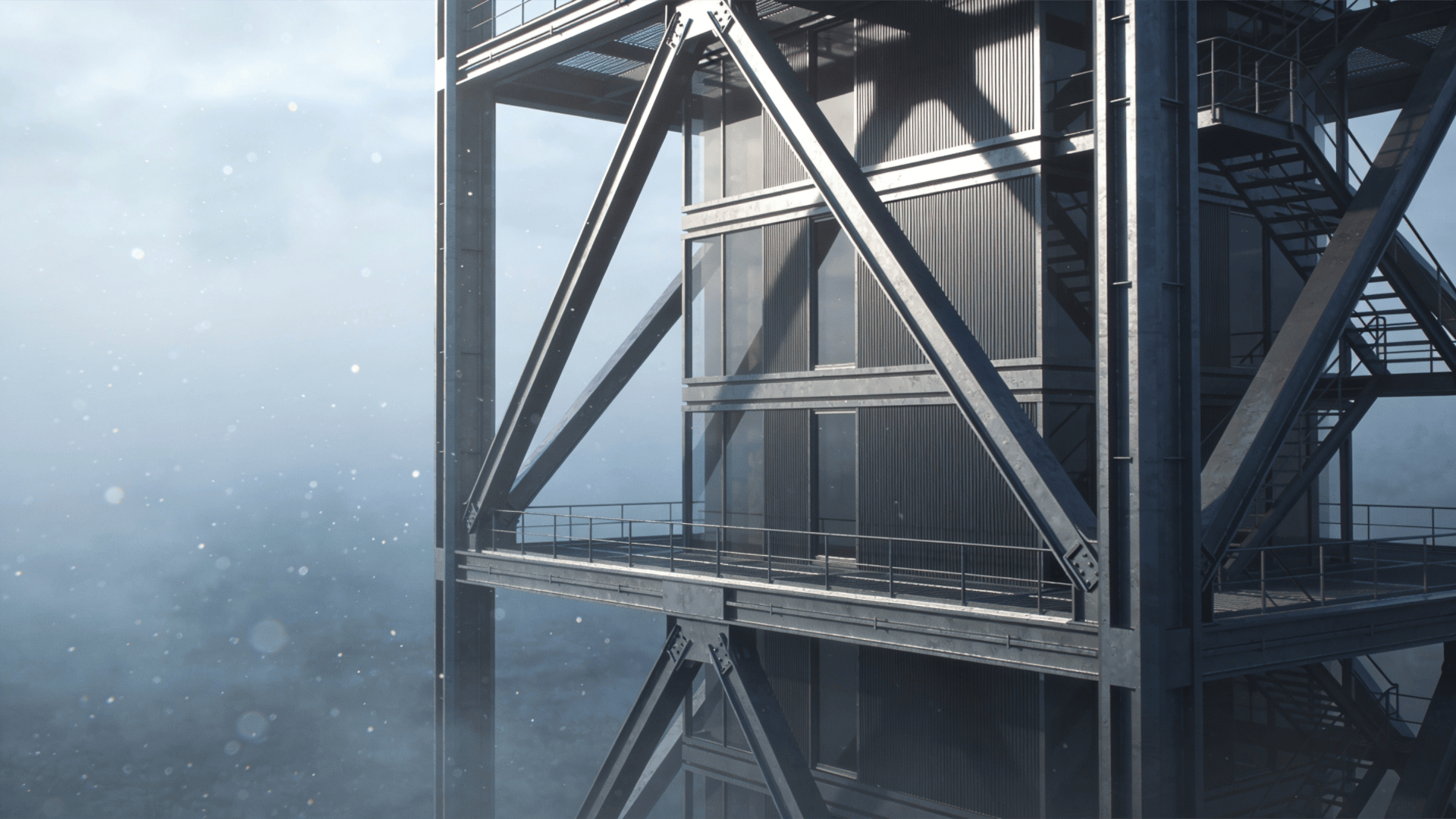 Tower with Steel Frame — Foggy Morning
