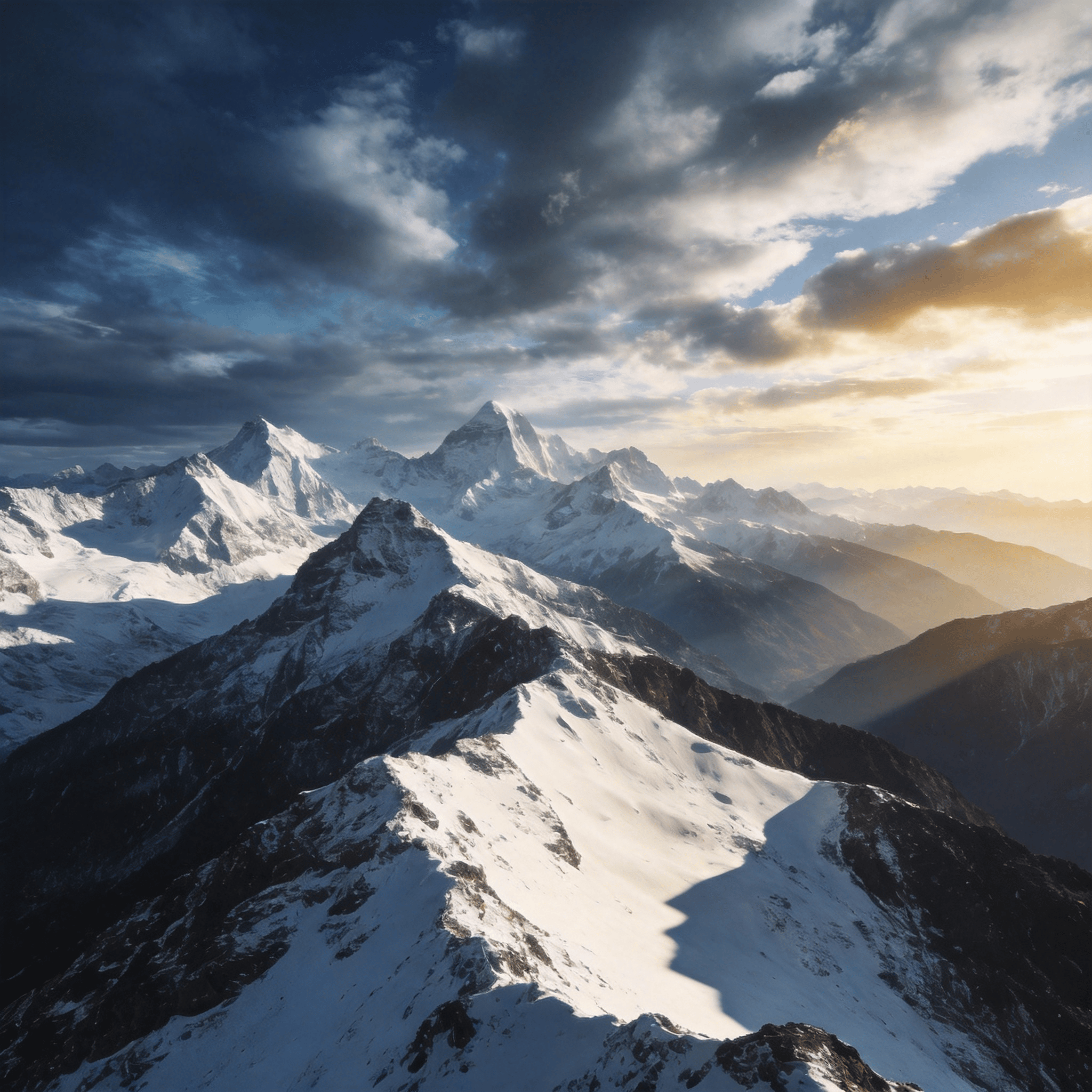 Snow-Capped Peaks Under a Dramatic Sky