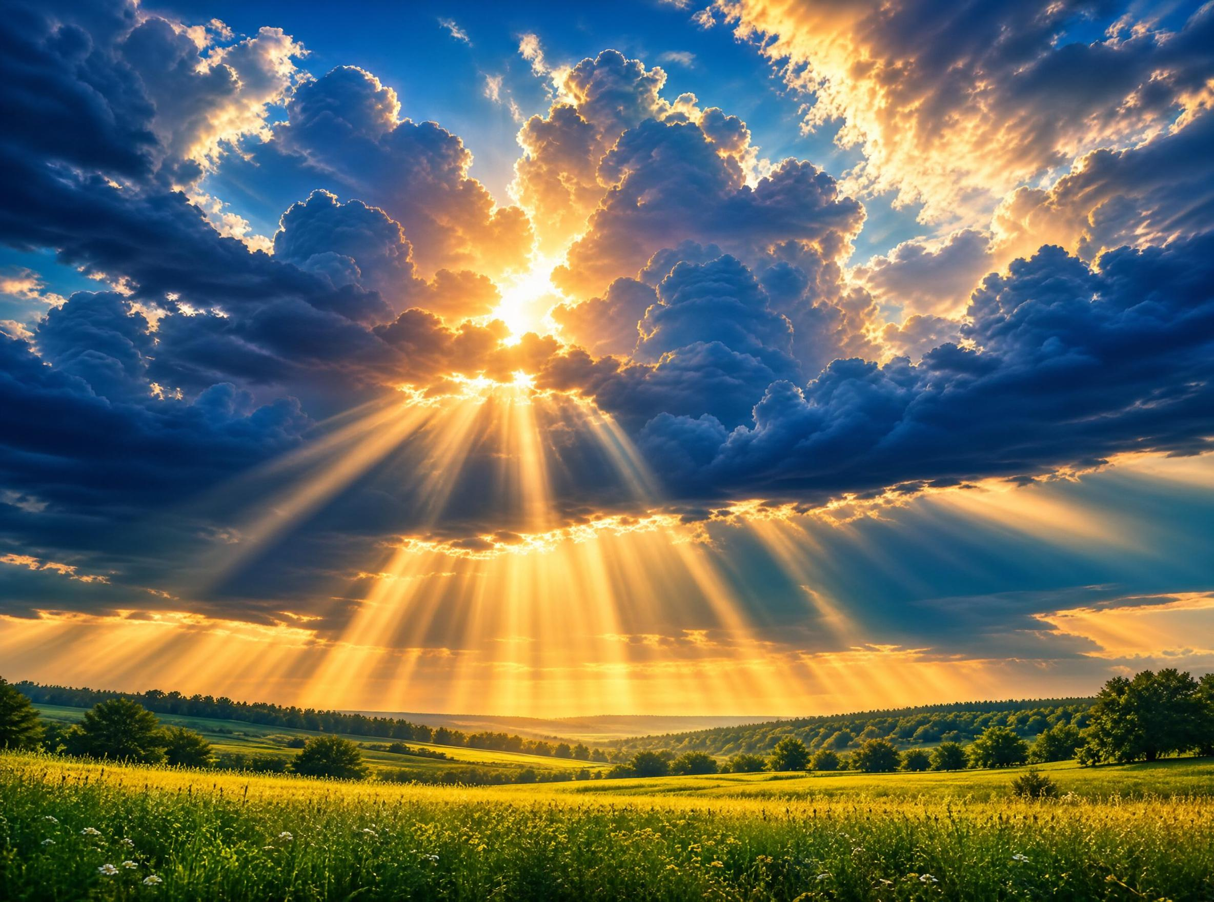 Dramatic Sunlight Over Hills