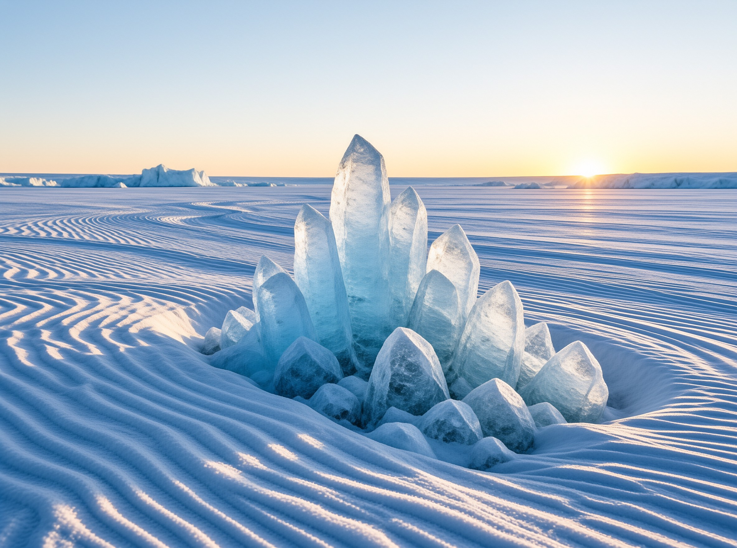 Blue Ice Spikes at Sunrise
