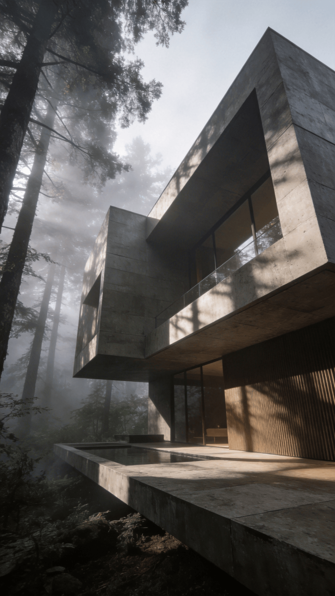 Villa with Brutalist Massing — Misty Forest