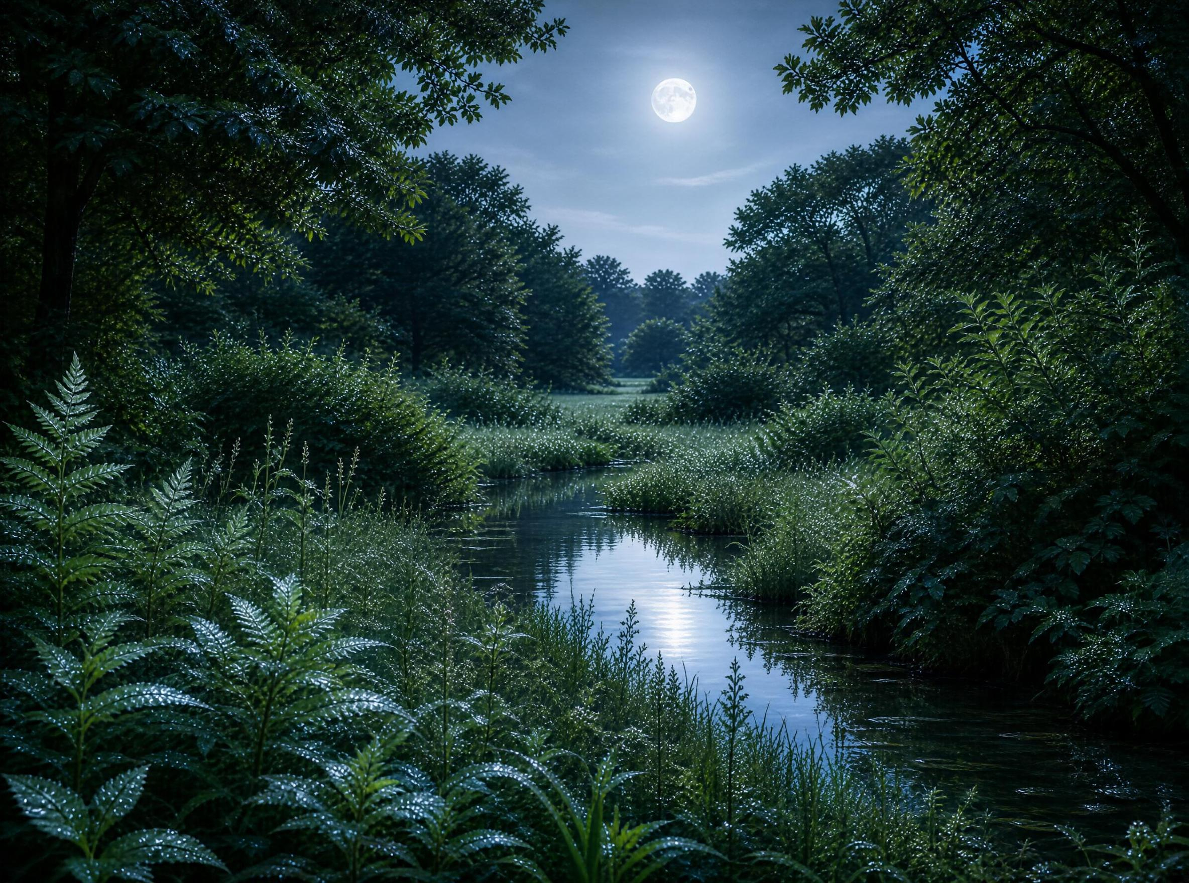 Moonlit Forest Stream