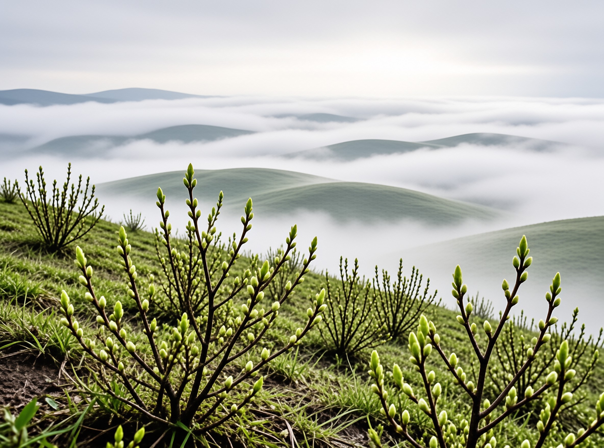 Misty Hills with Spring Buds