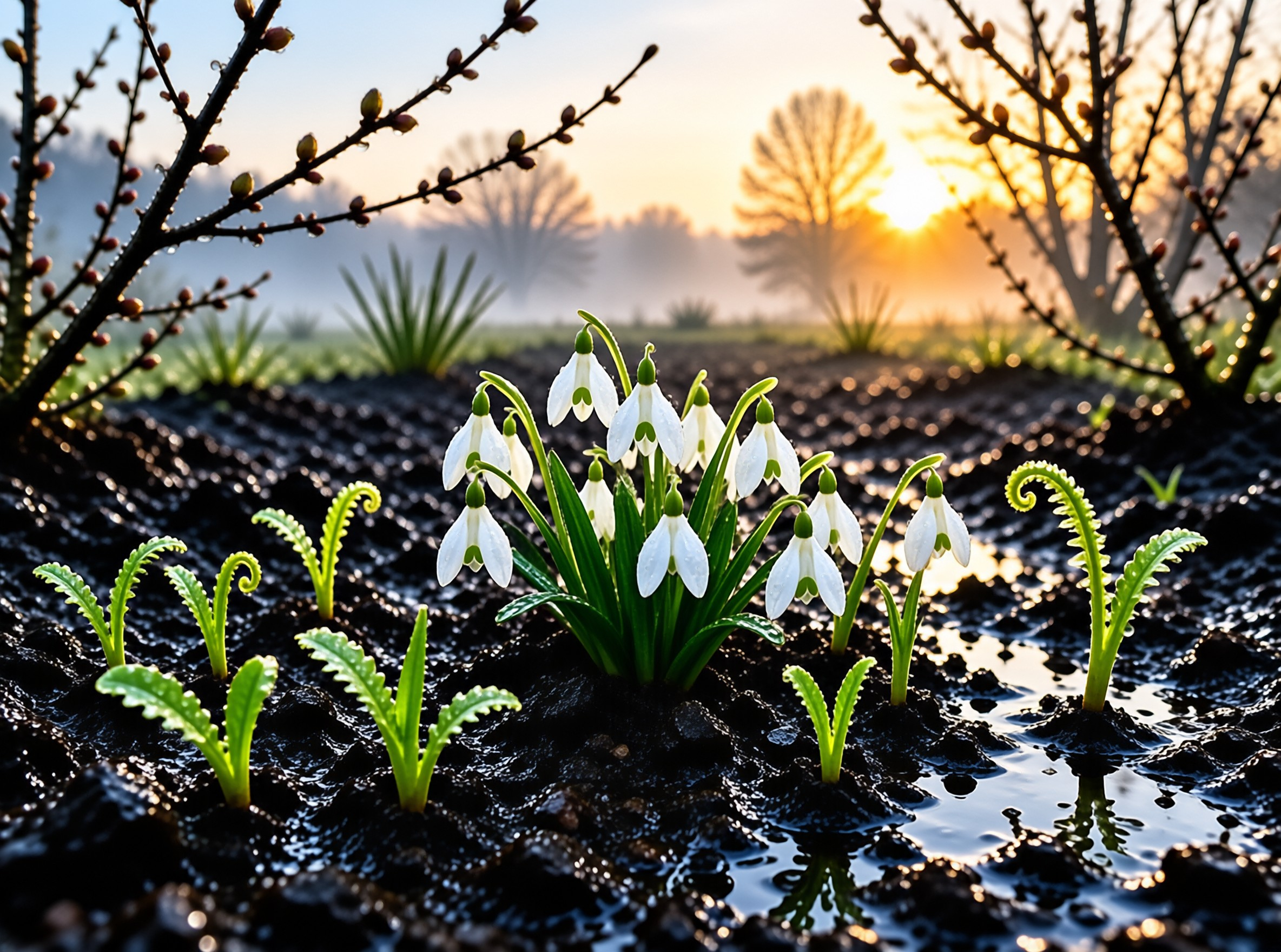 Snowdrops Blooming at Dawn