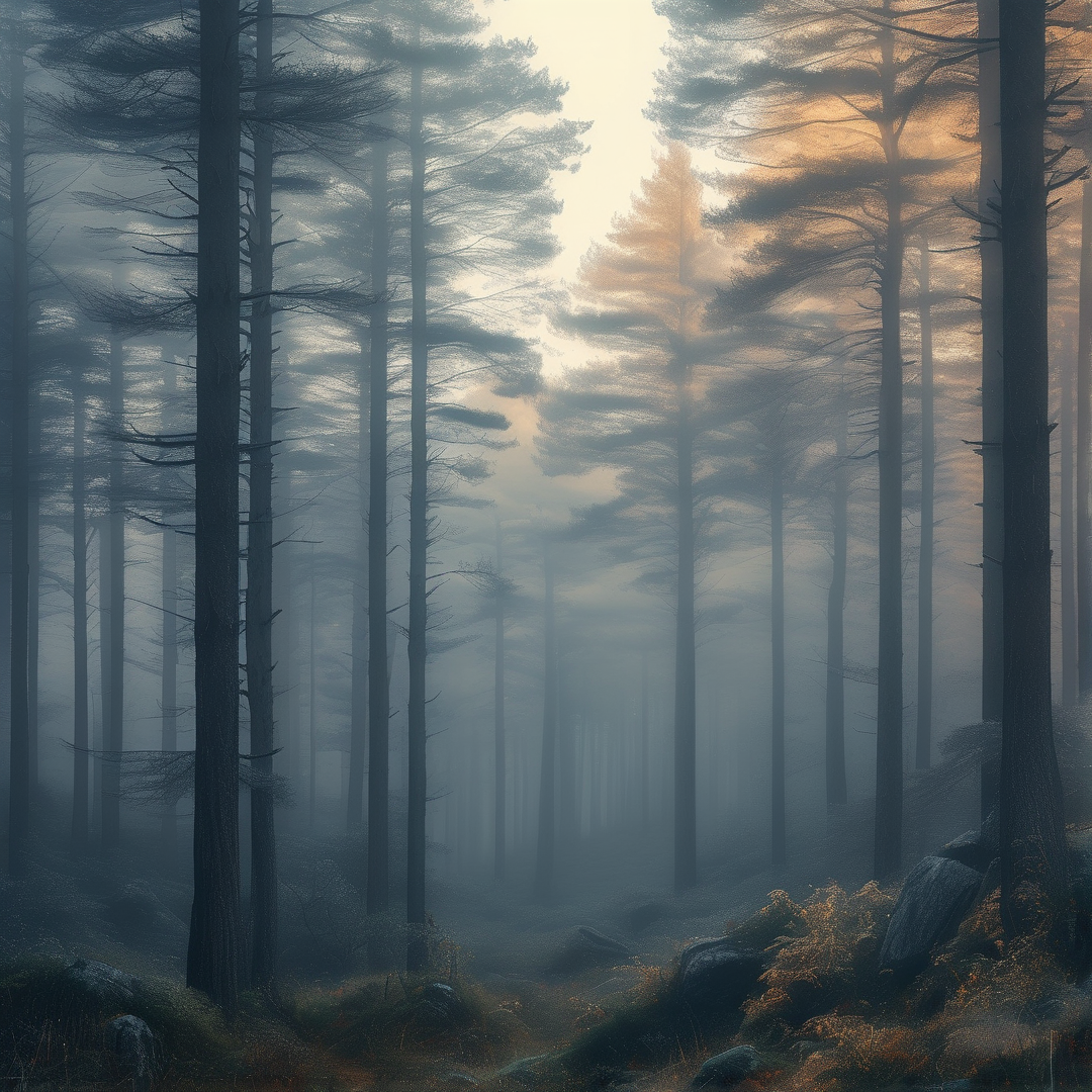 Misty Pine Forest at Dawn