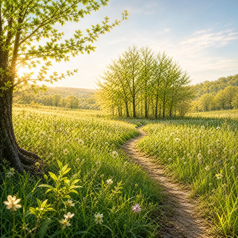 Spring Meadow Path at Sunrise