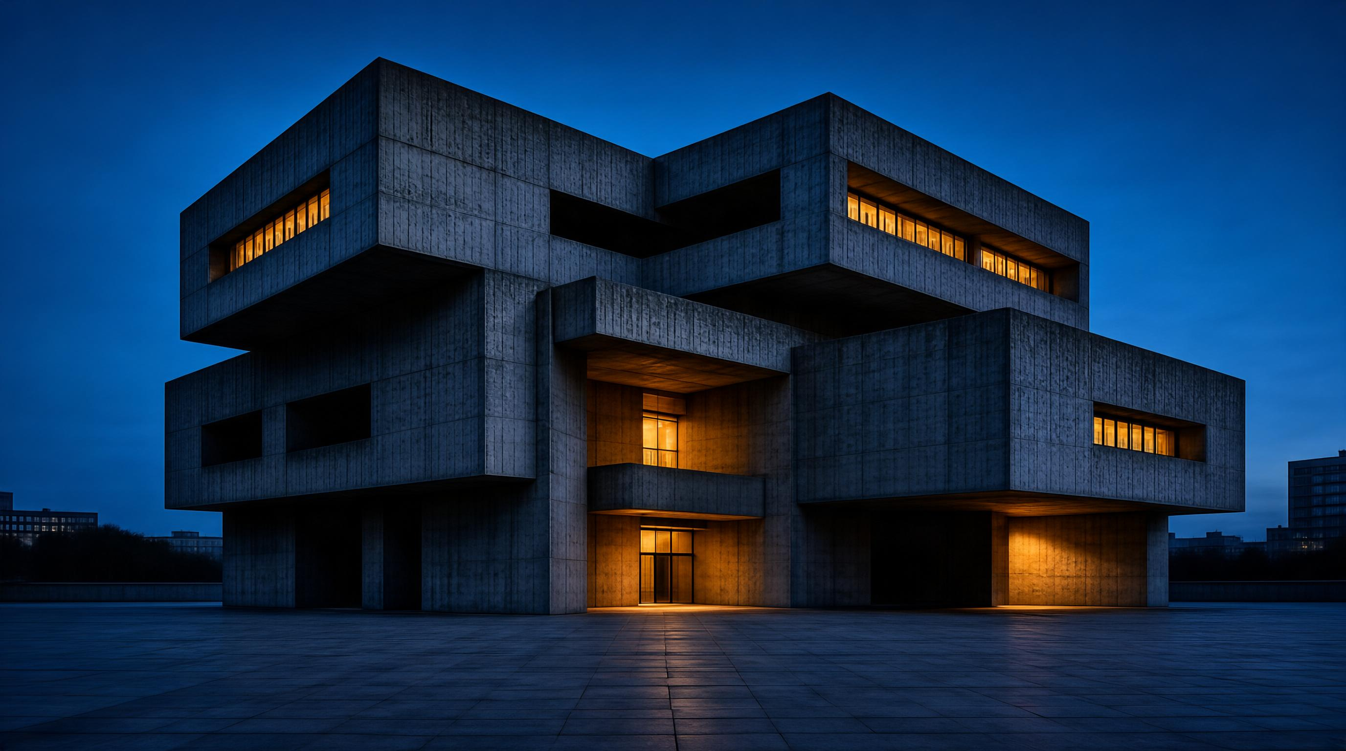 Modern Concrete Building at Dusk